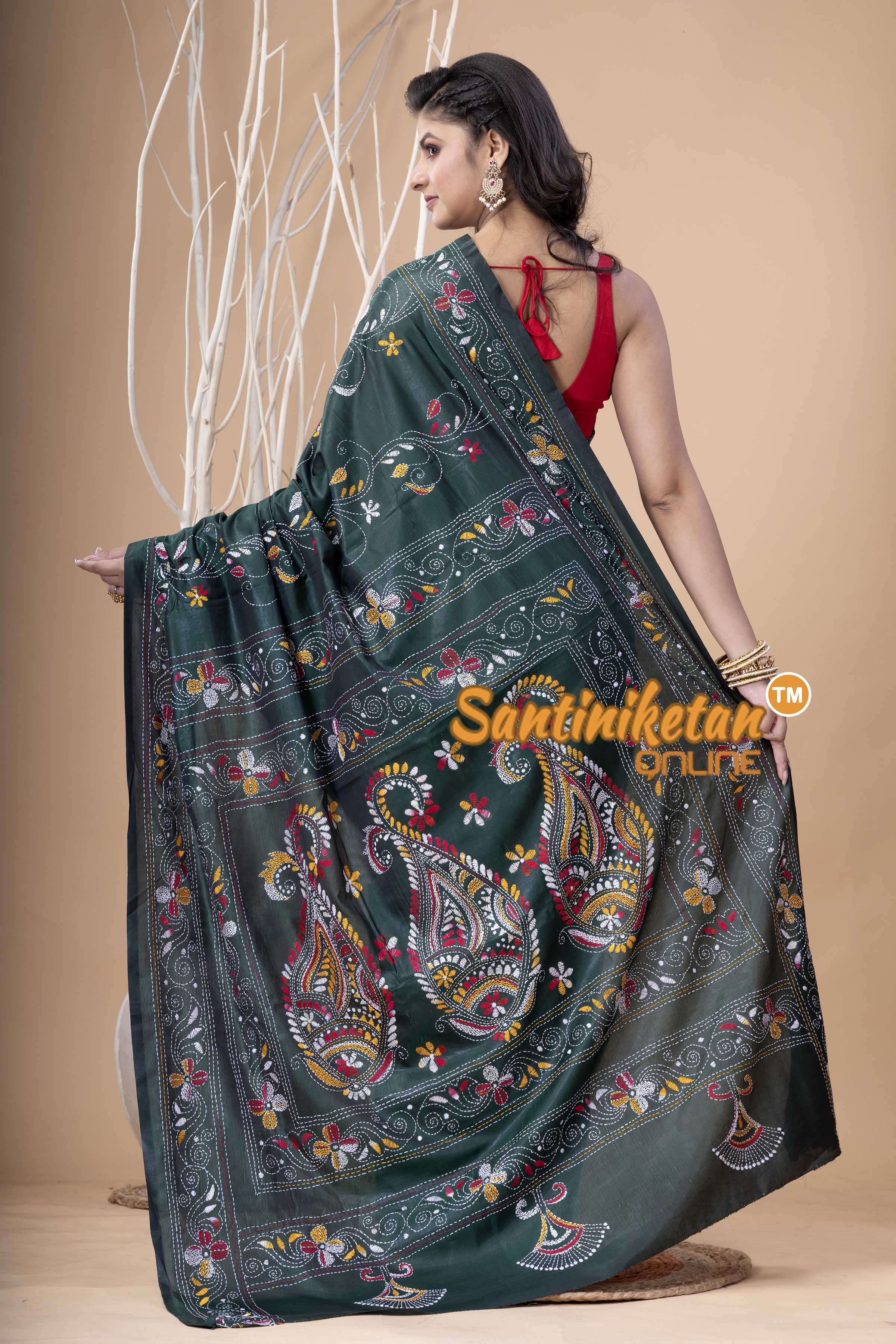 Bangalore Silk Kantha Stitch Saree SN202524035