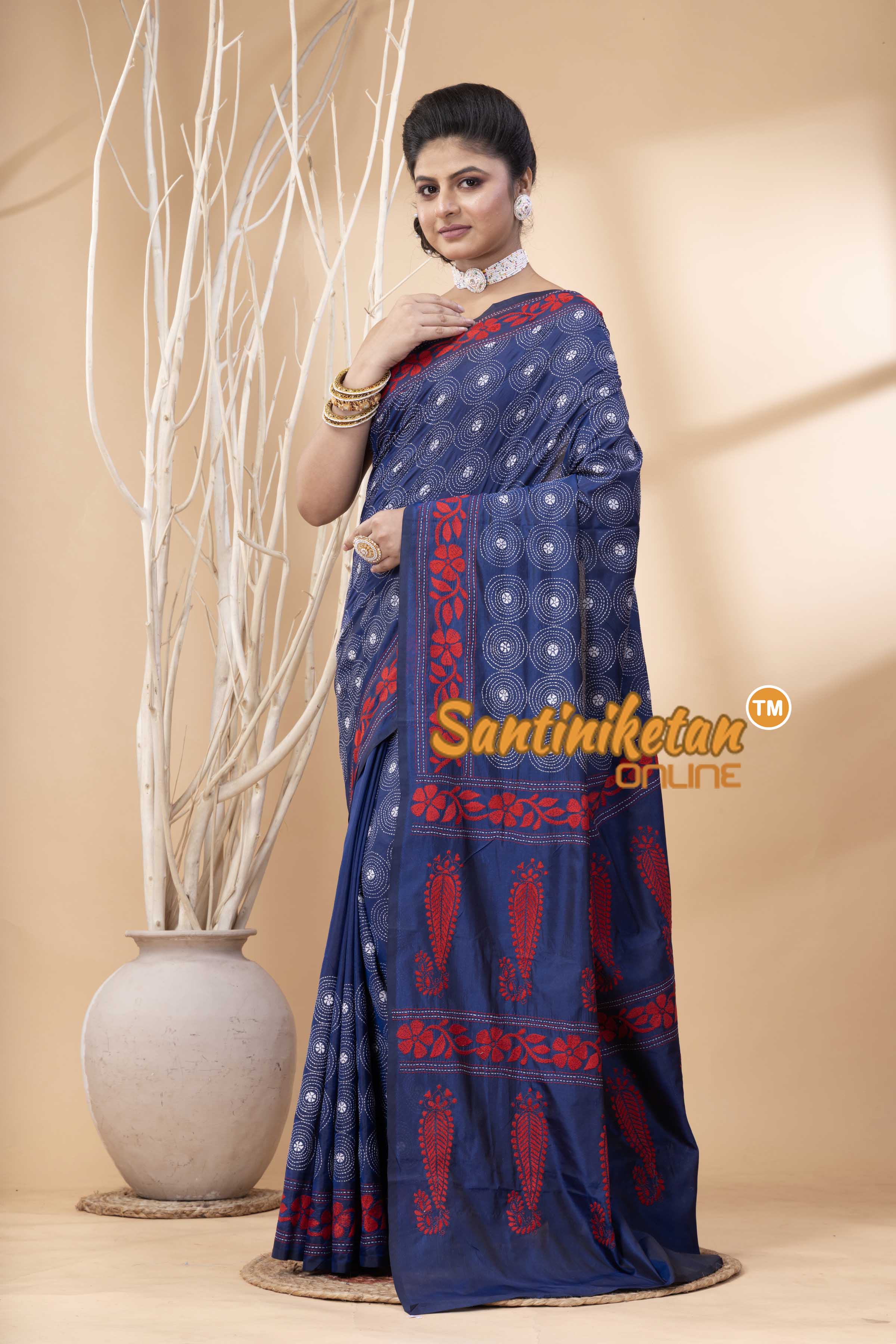 Bangalore Silk Kantha Stitch Saree SN202524135