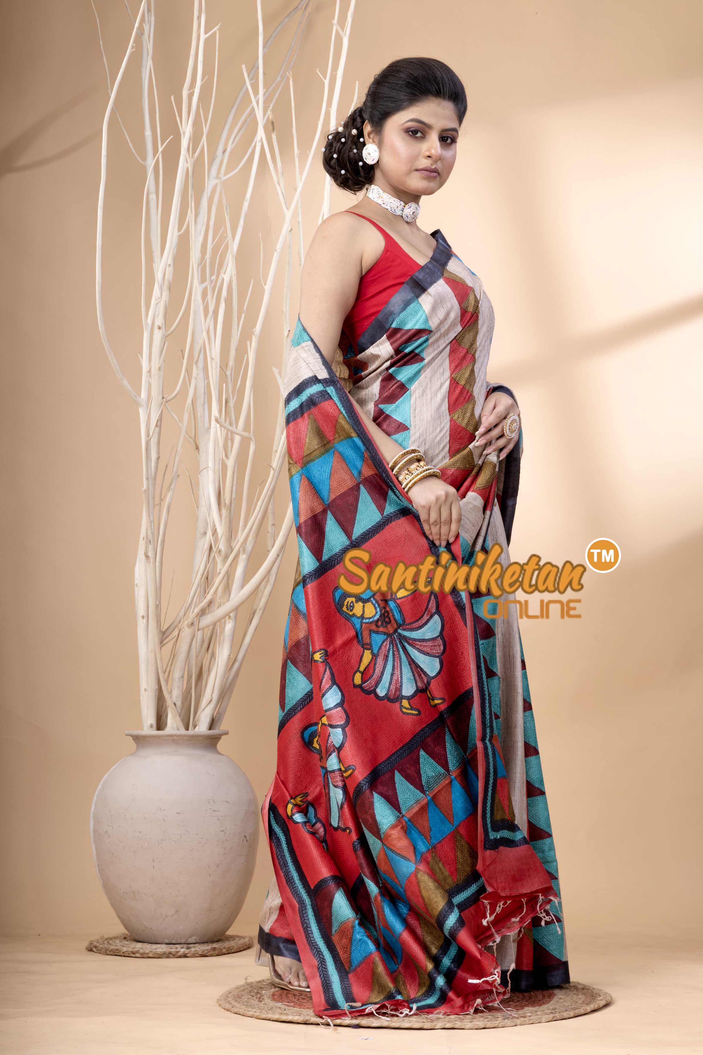 Pure Tussar Painting Kantha Stitch Saree SN202524142