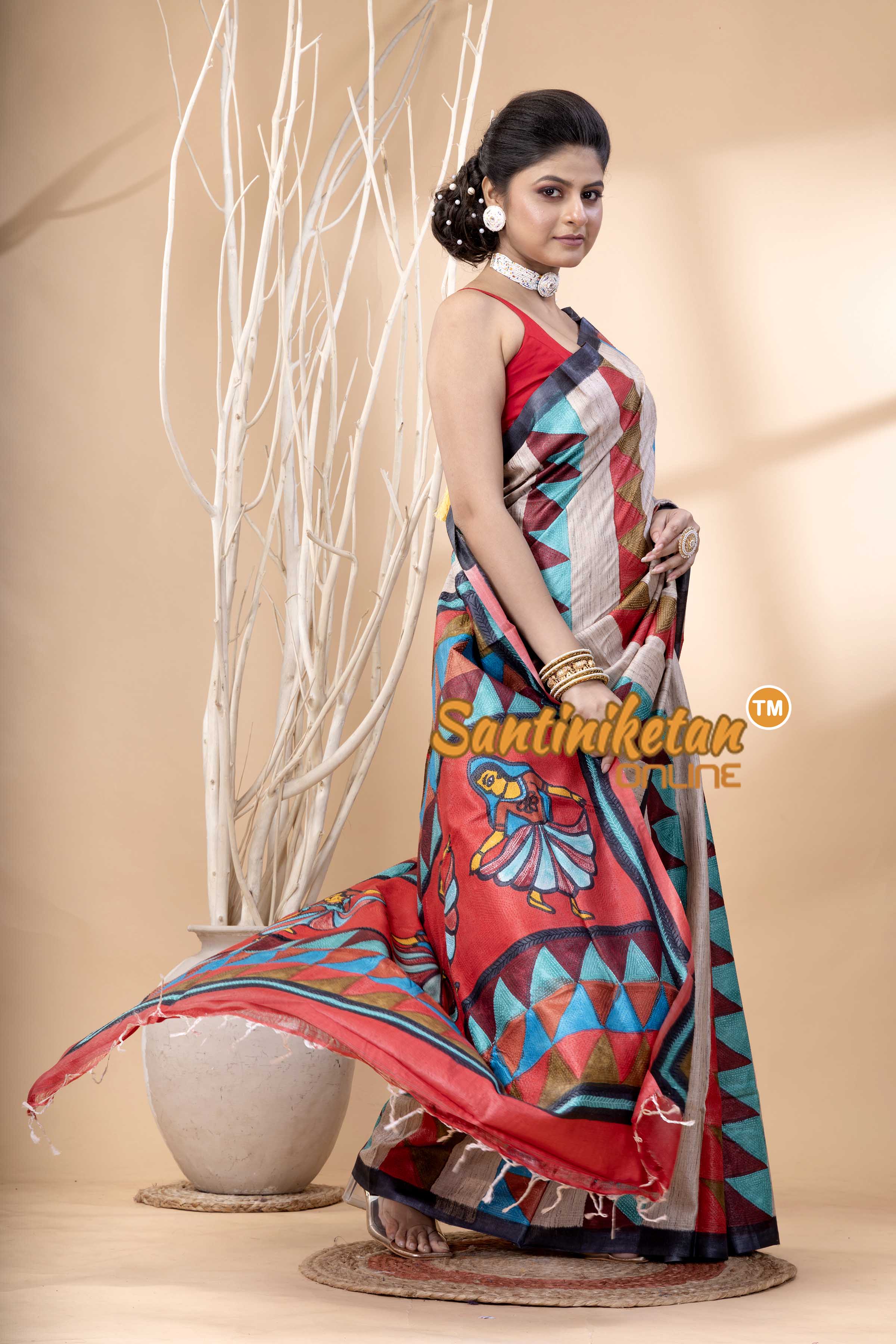 Pure Tussar Painting Kantha Stitch Saree SN202524142