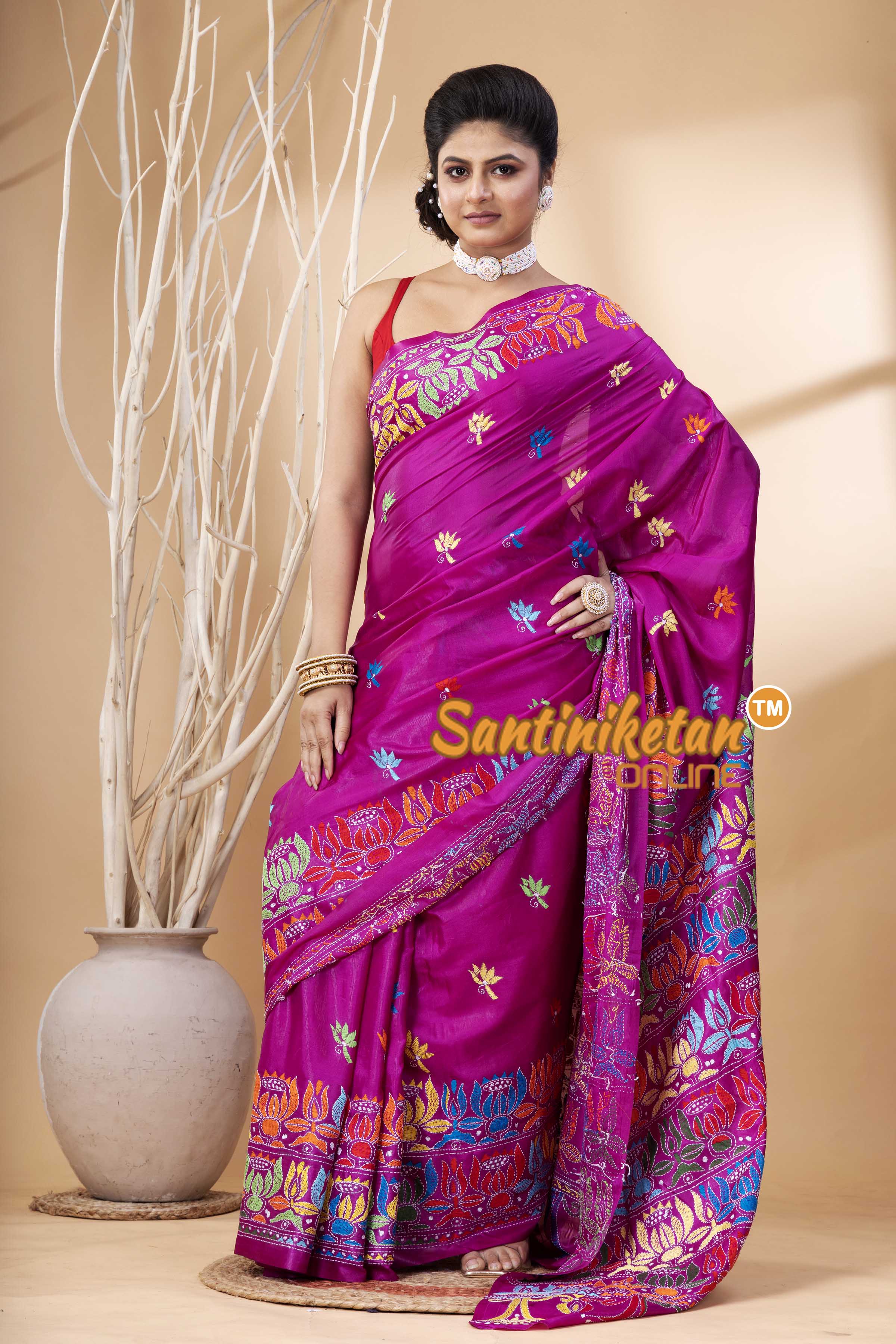 Bangalore Silk Kantha Stitch Saree SN202524155