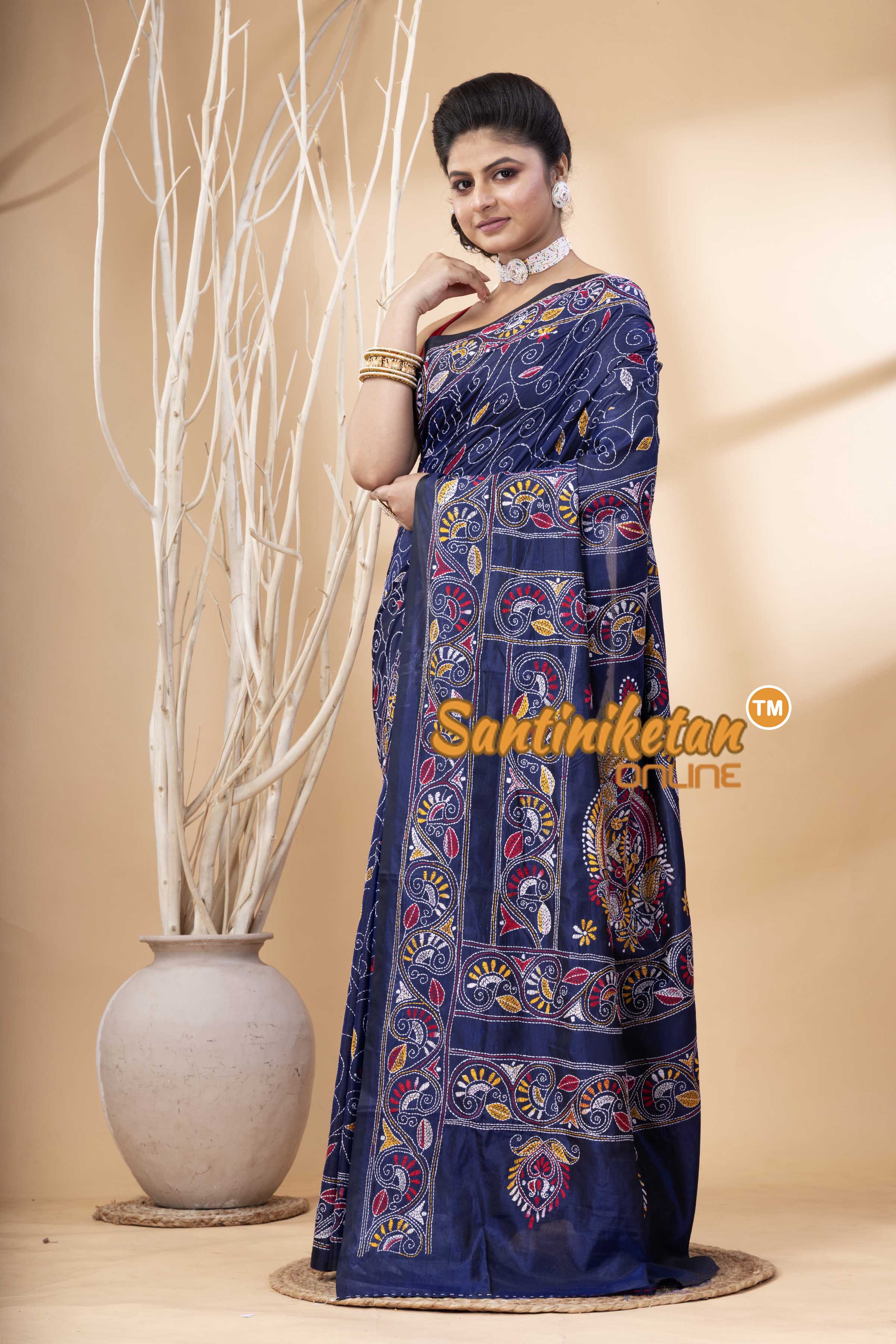 Bangalore Silk Kantha Stitch Saree SN202524173