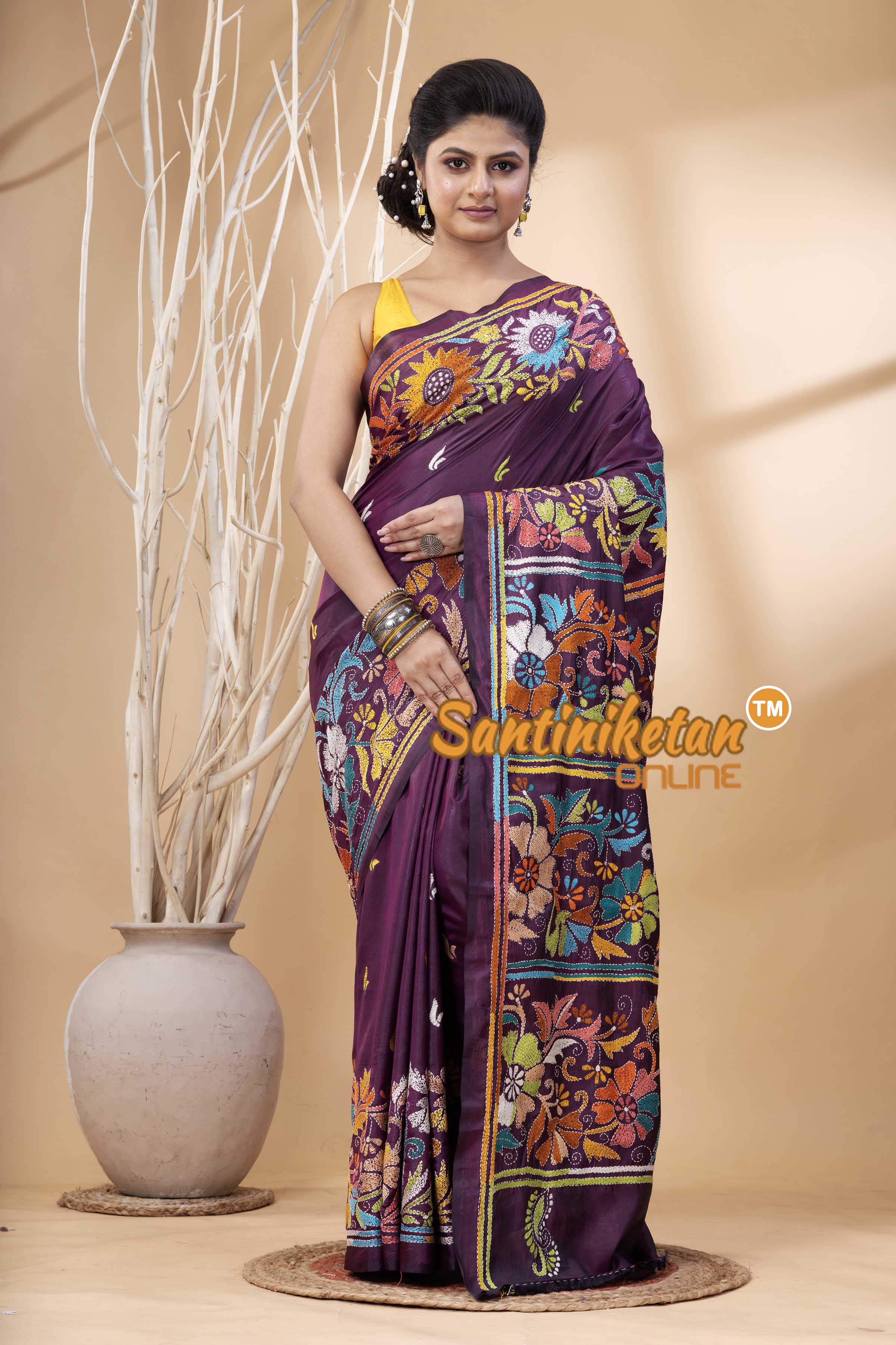 Bangalore Silk Kantha Stitch Saree SN202524197