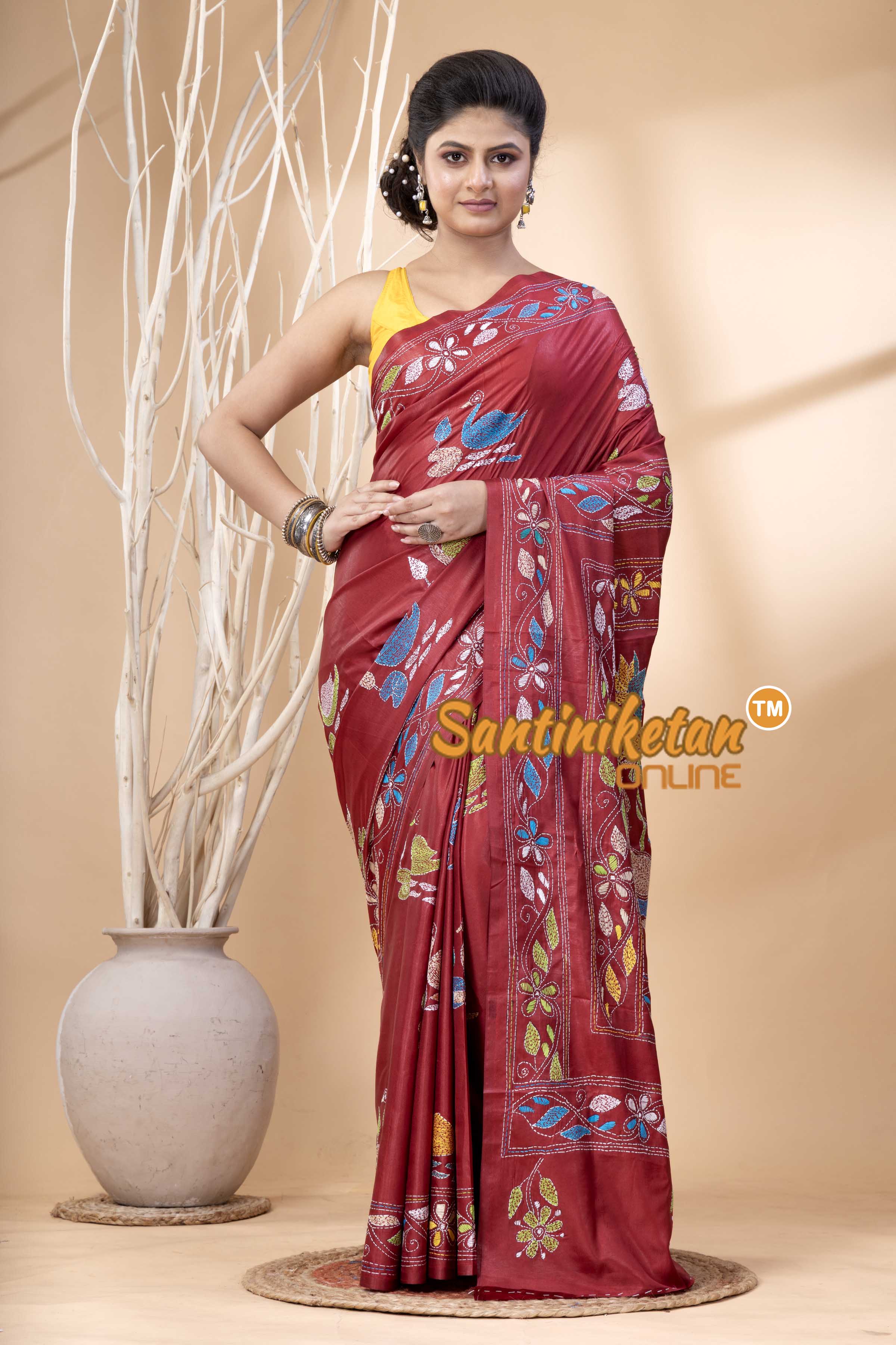 Bangalore Silk Kantha Stitch Saree SN202524215