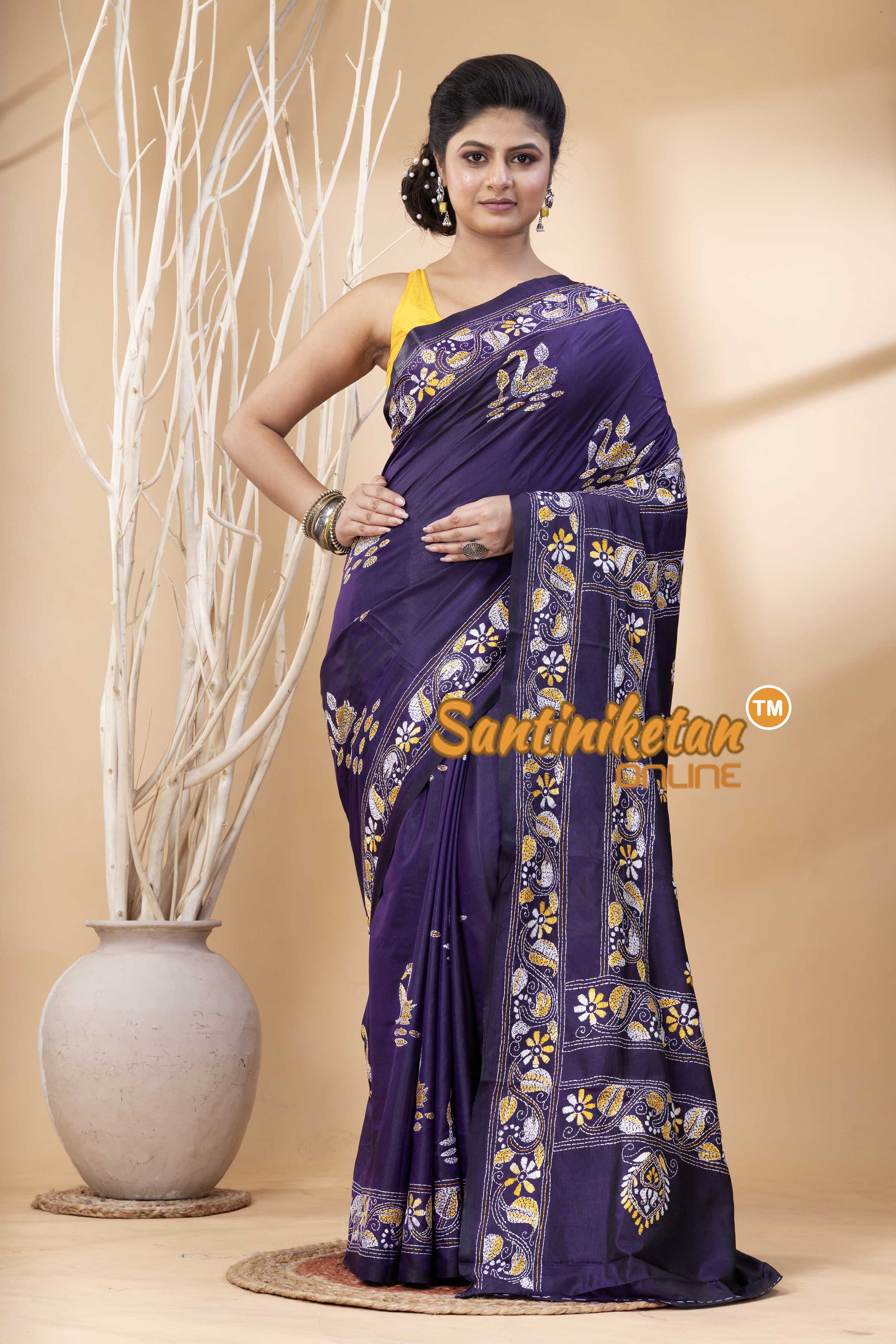 Bangalore Silk Kantha Stitch Saree SN202524293
