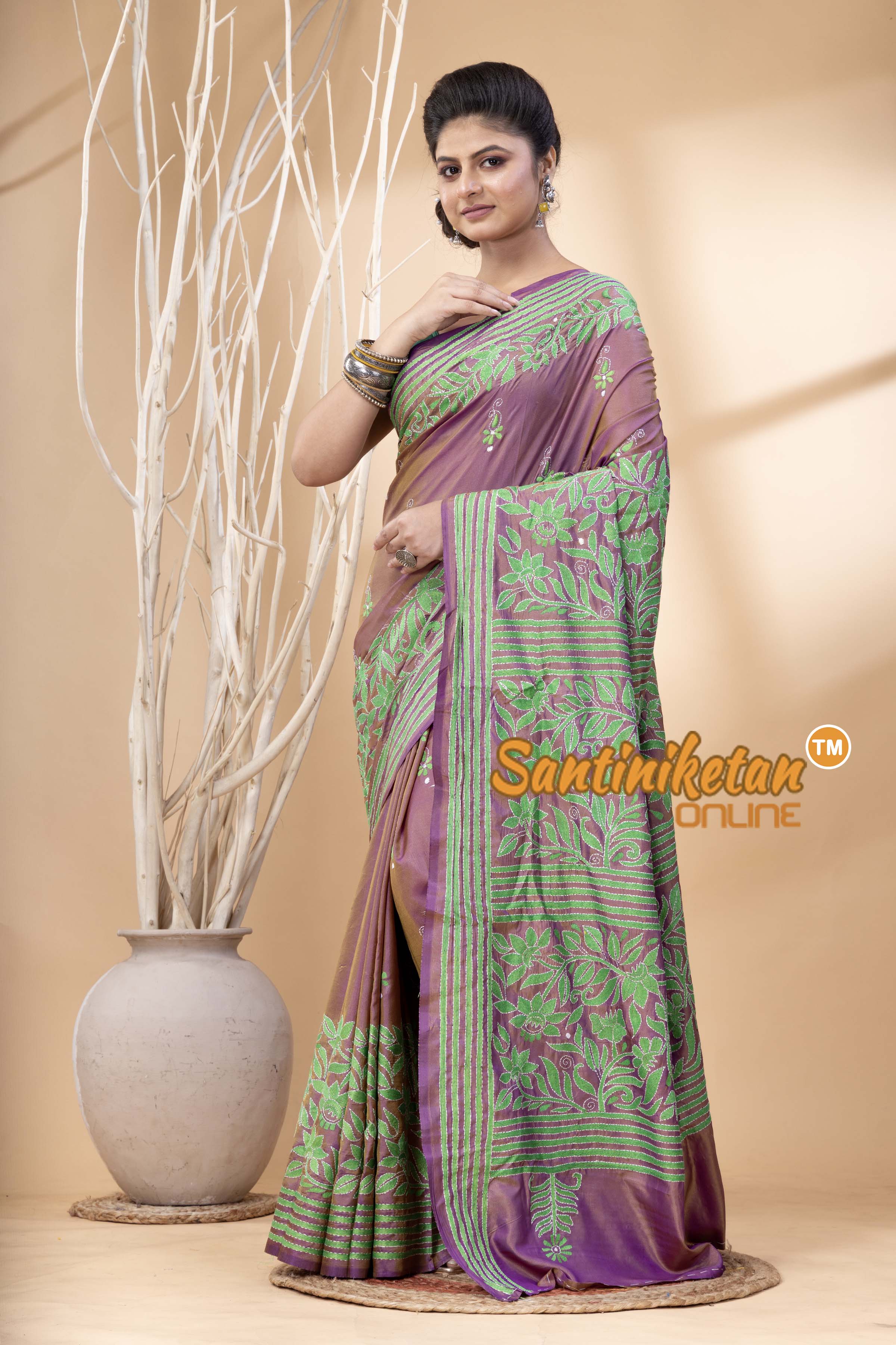 Bangalore Silk Kantha Stitch Saree SN202524351