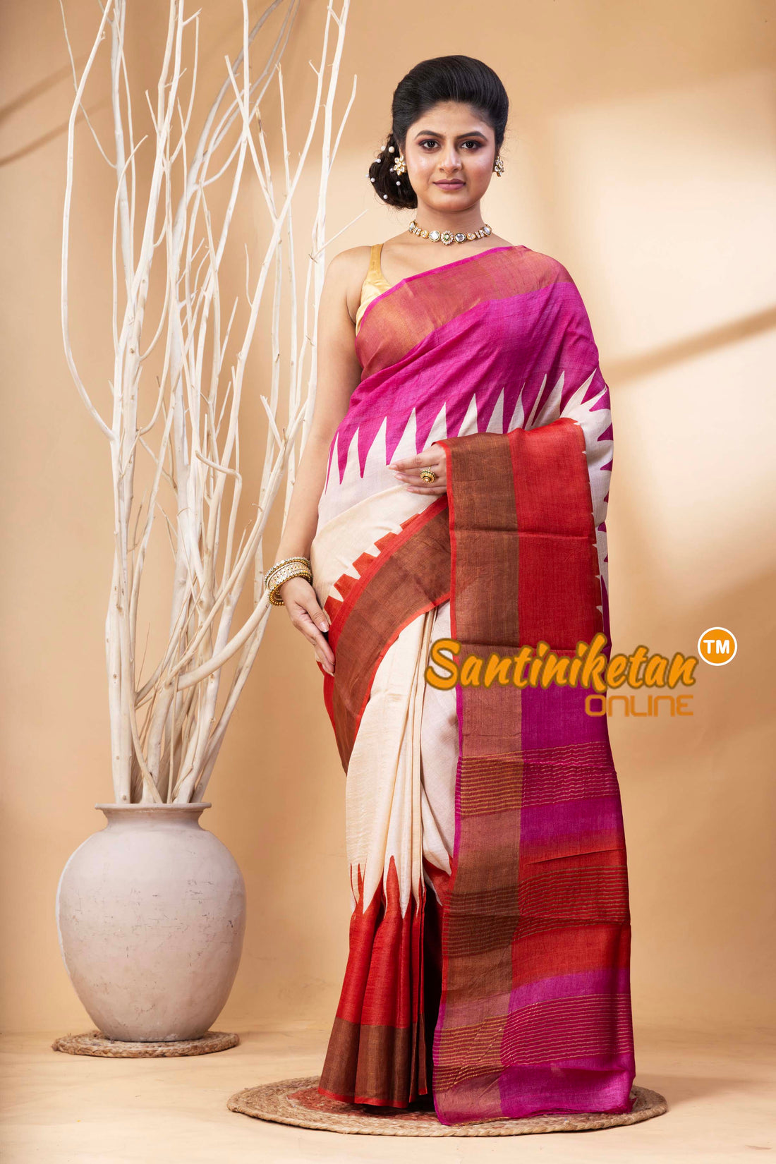 Pure Zari Tussar Hand Block Painted Saree SN202524363