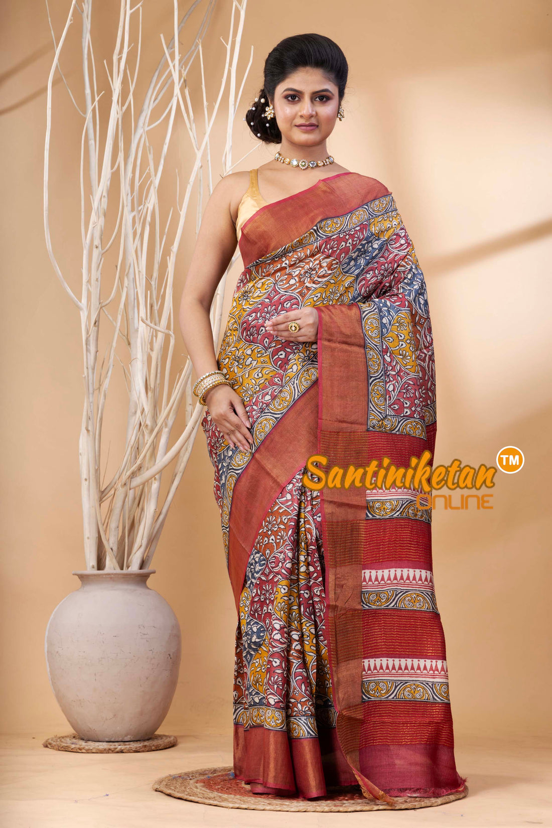 Pure Zari Tussar Hand Block Painted Saree SN202524375