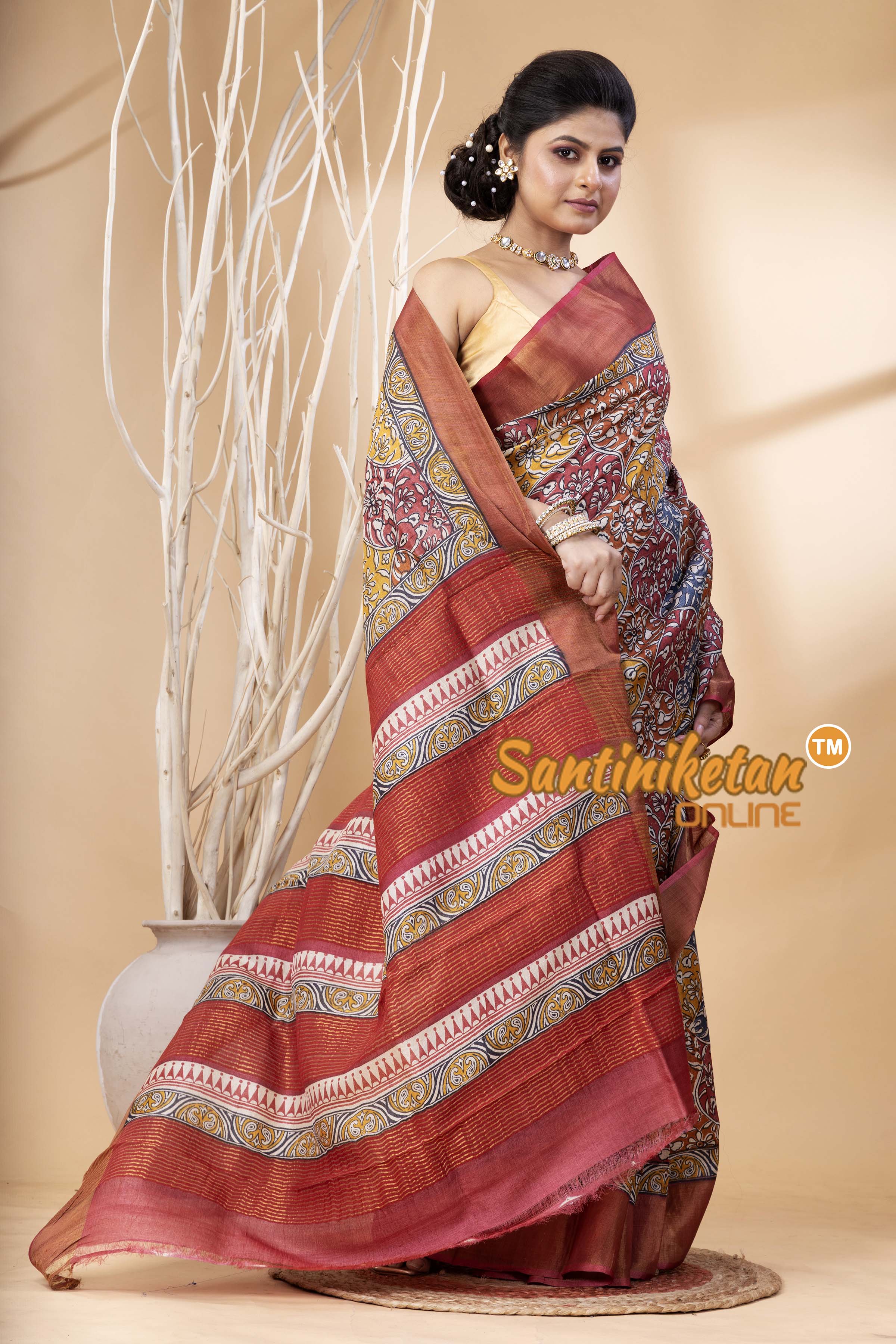 Pure Zari Tussar Hand Block Painted Saree SN202524375