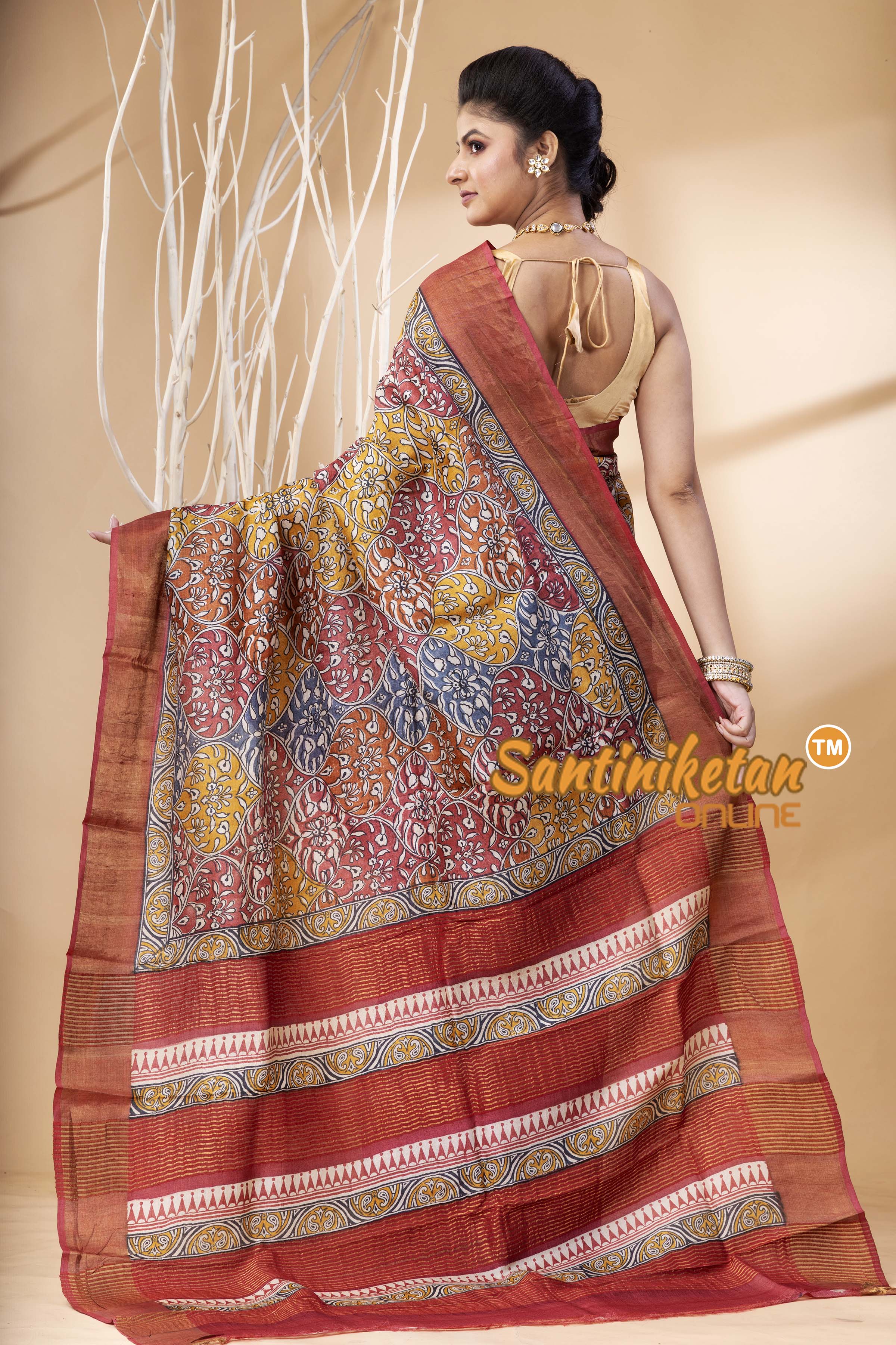 Pure Zari Tussar Hand Block Painted Saree SN202524375