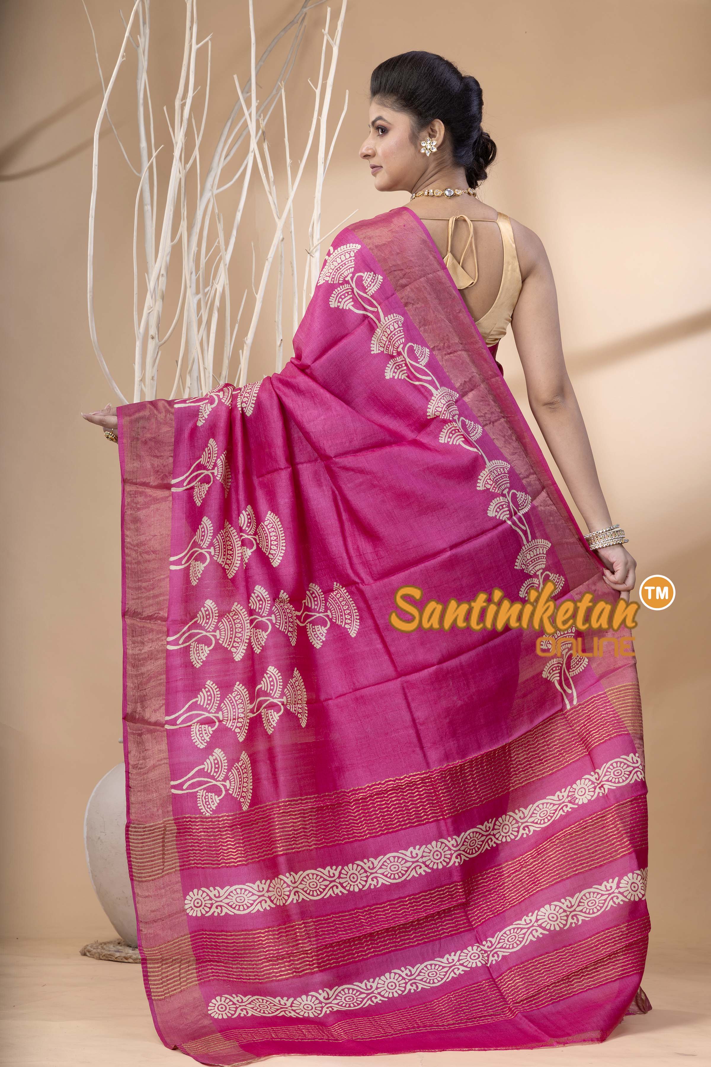 Pure Zari Tussar Hand Block Painted Saree SN202524441