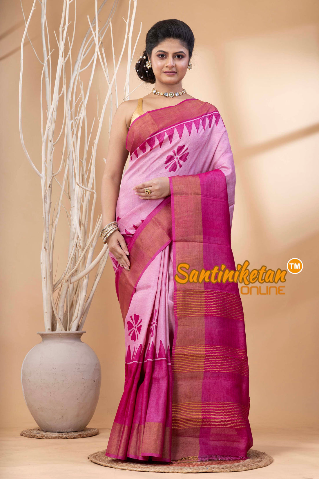 Pure Zari Tussar Hand Block Painted Saree SN202524453