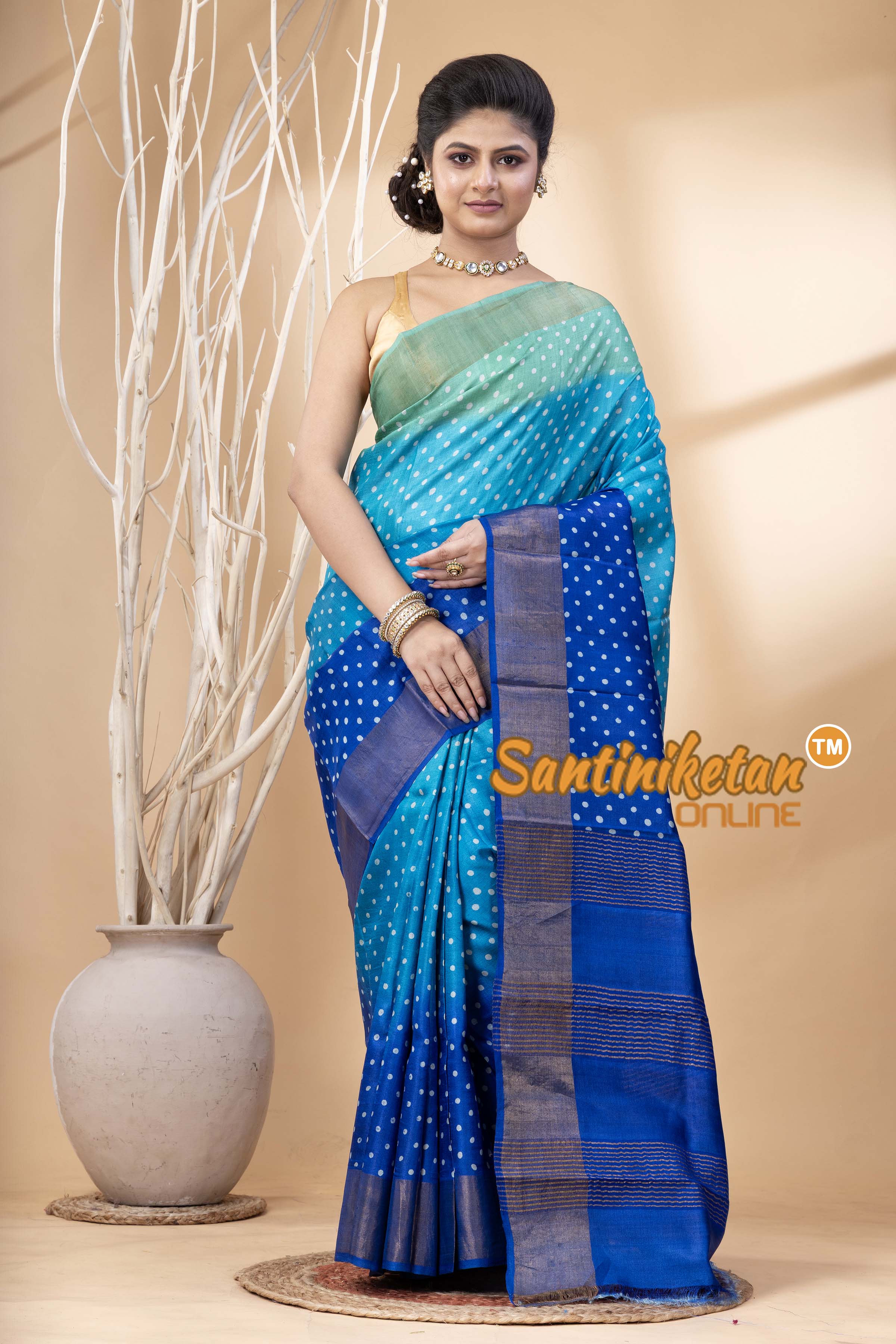 Pure Zari Tussar Hand Block Painted Saree SN202524459