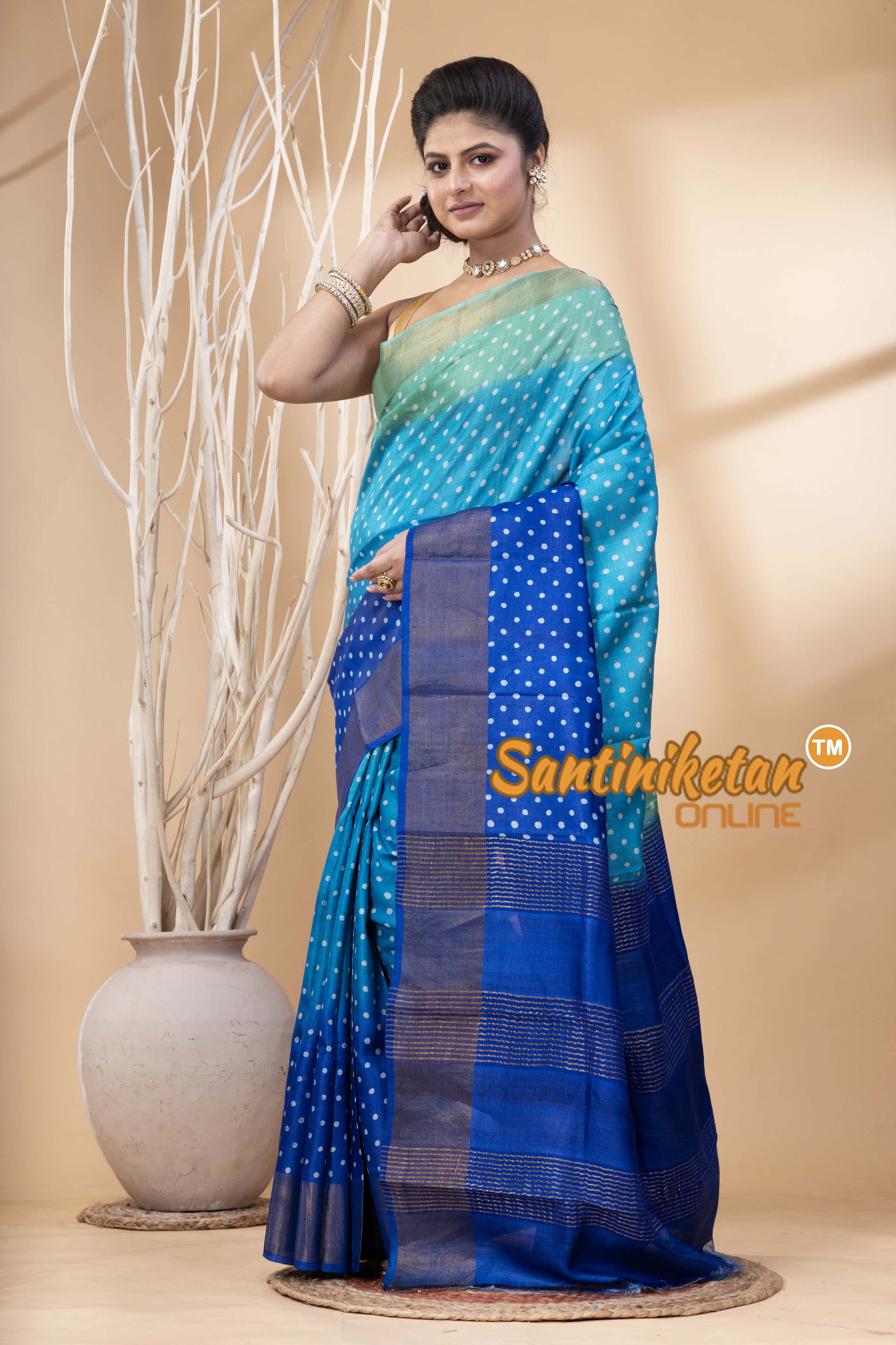 Pure Zari Tussar Hand Block Painted Saree SN202524459