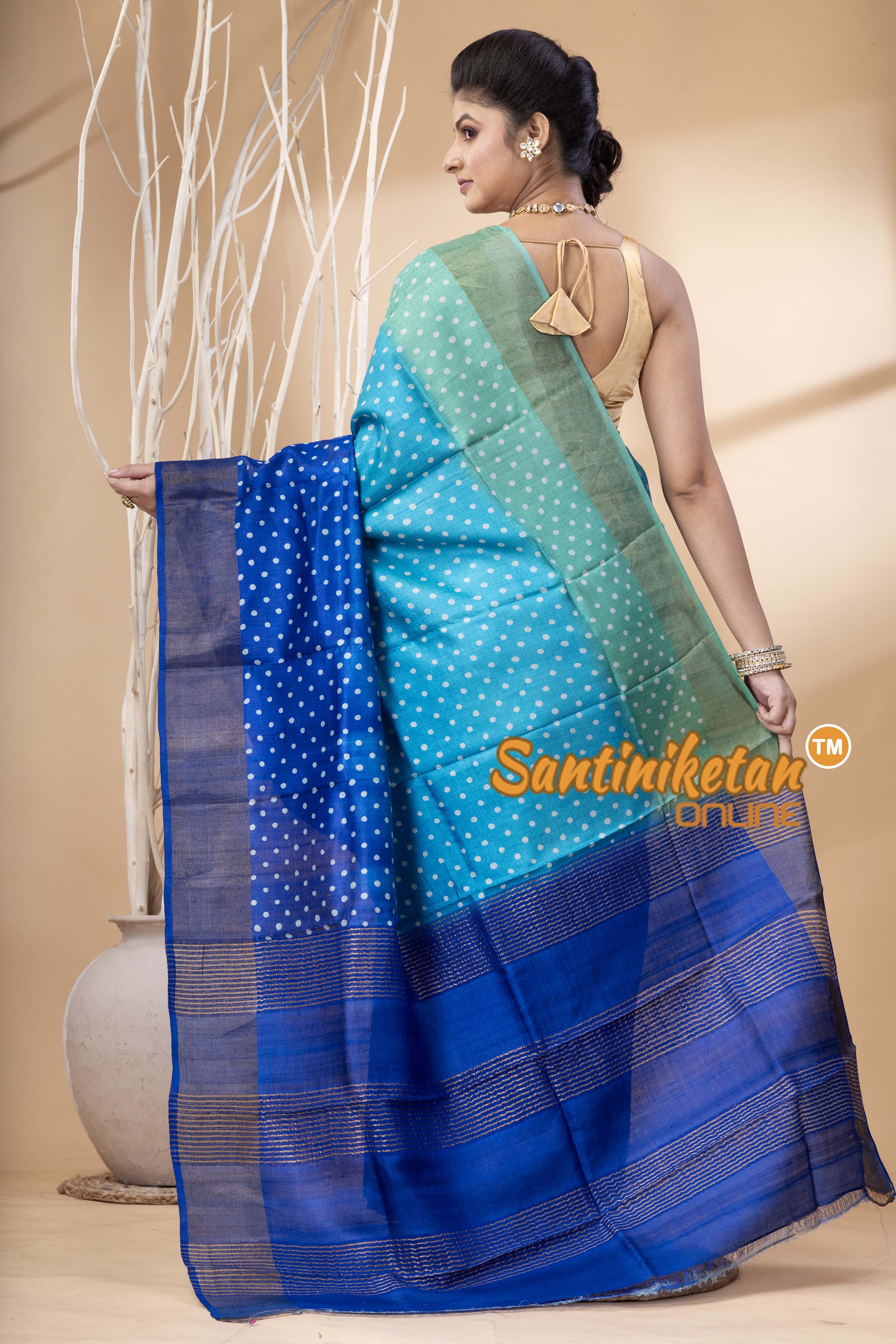 Pure Zari Tussar Hand Block Painted Saree SN202524459