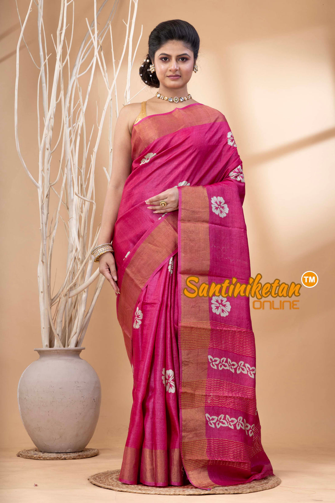 Pure Zari Tussar Hand Block Painted Saree SN202524465