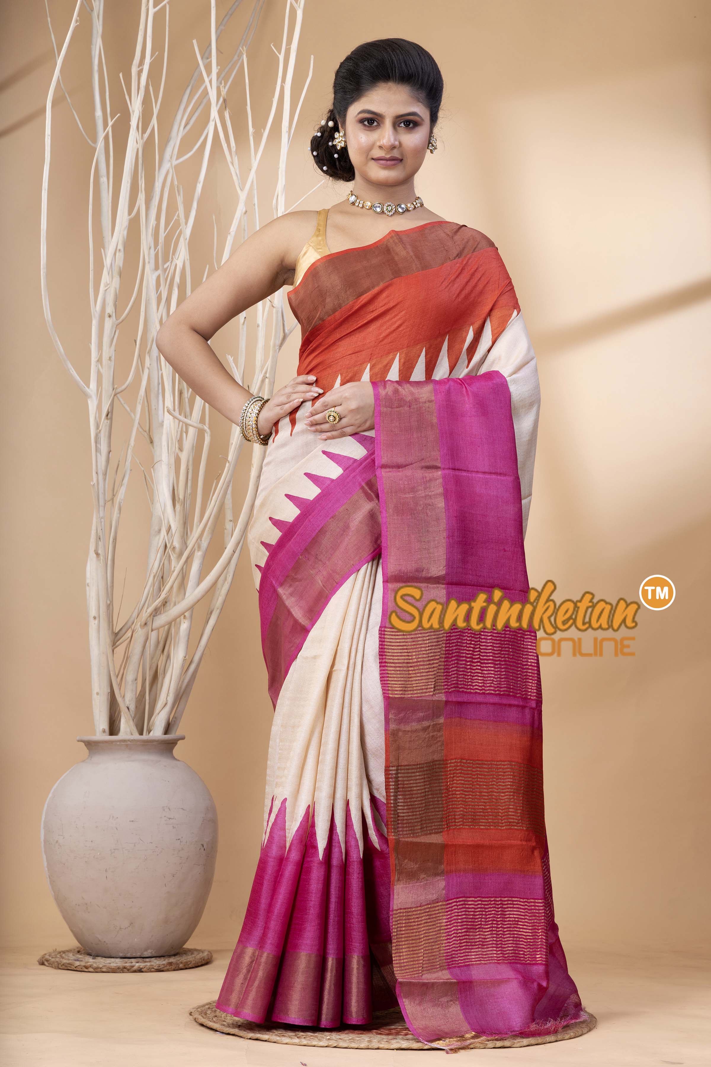 Pure Zari Tussar Hand Block Painted Saree SN202524471
