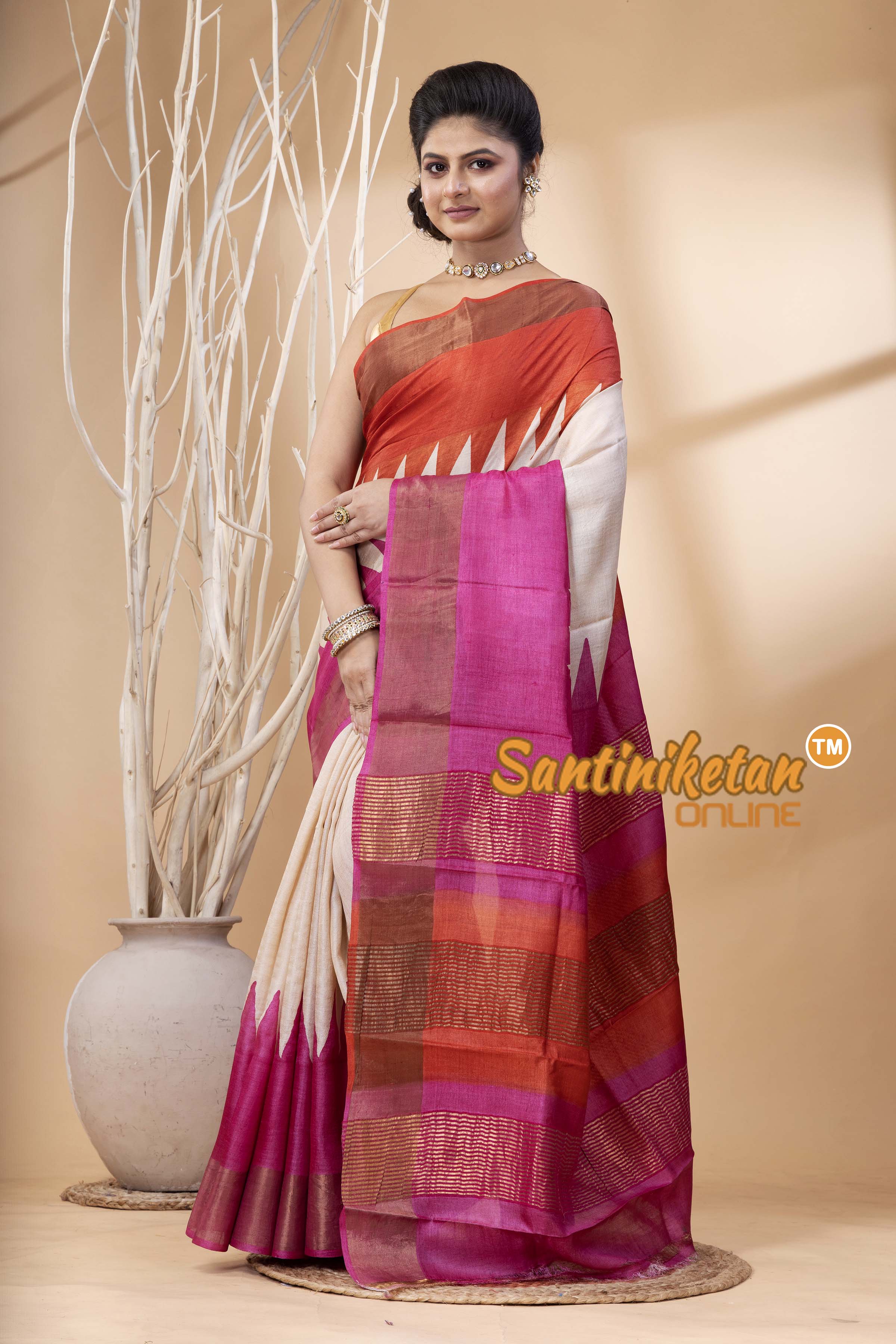 Pure Zari Tussar Hand Block Painted Saree SN202524471