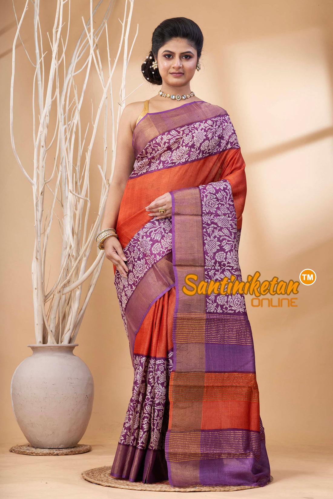 Pure Zari Tussar Hand Block Painted Saree SN202524483