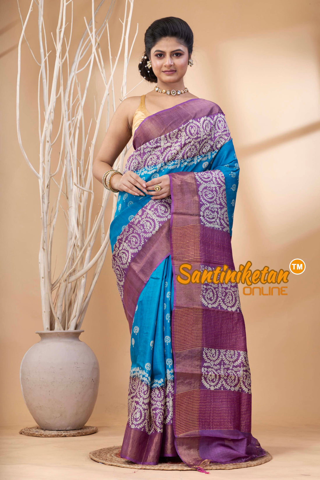 Pure Zari Tussar Hand Block Painted Saree SN202524501