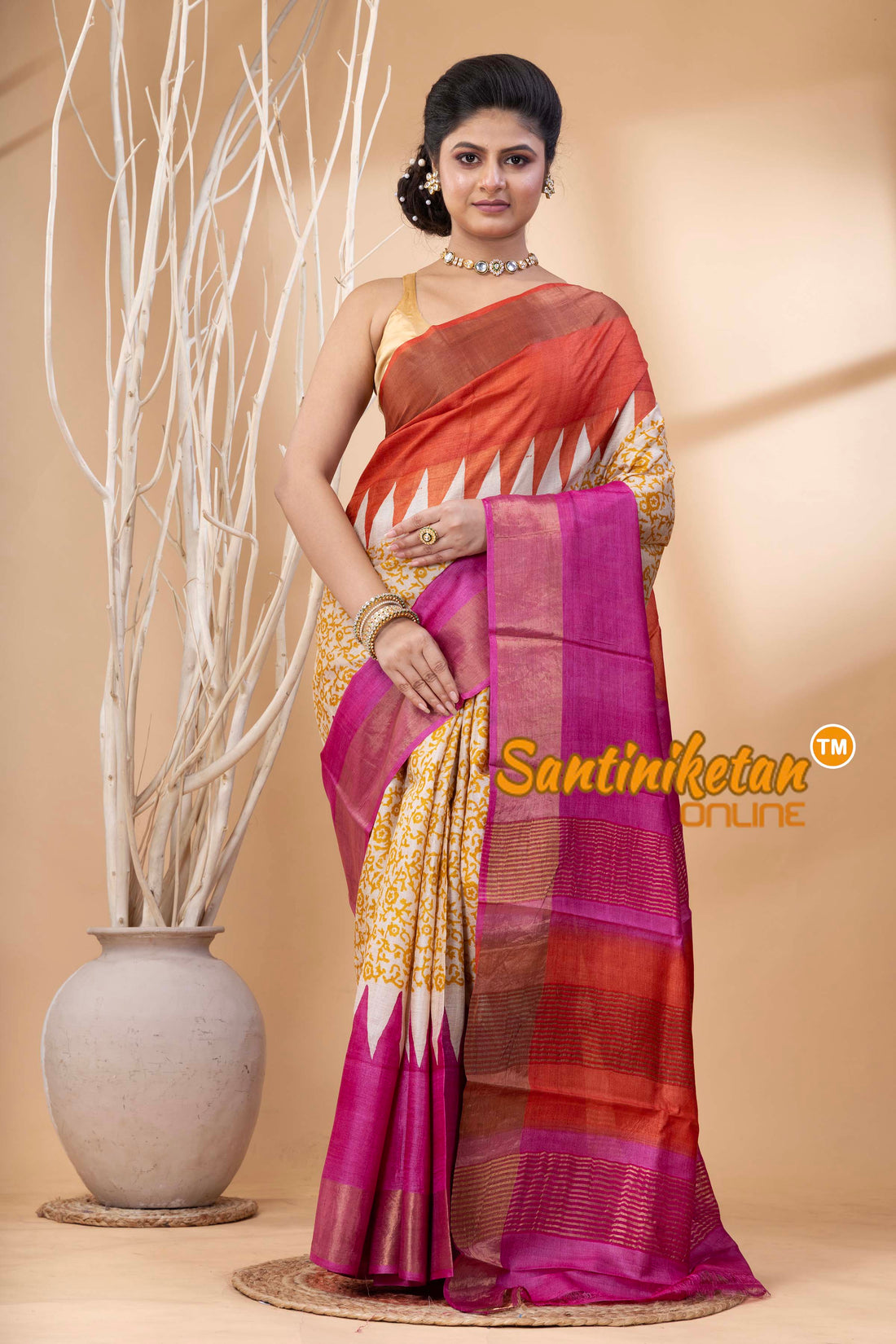 Pure Zari Tussar Hand Block Painted Saree SN202524507