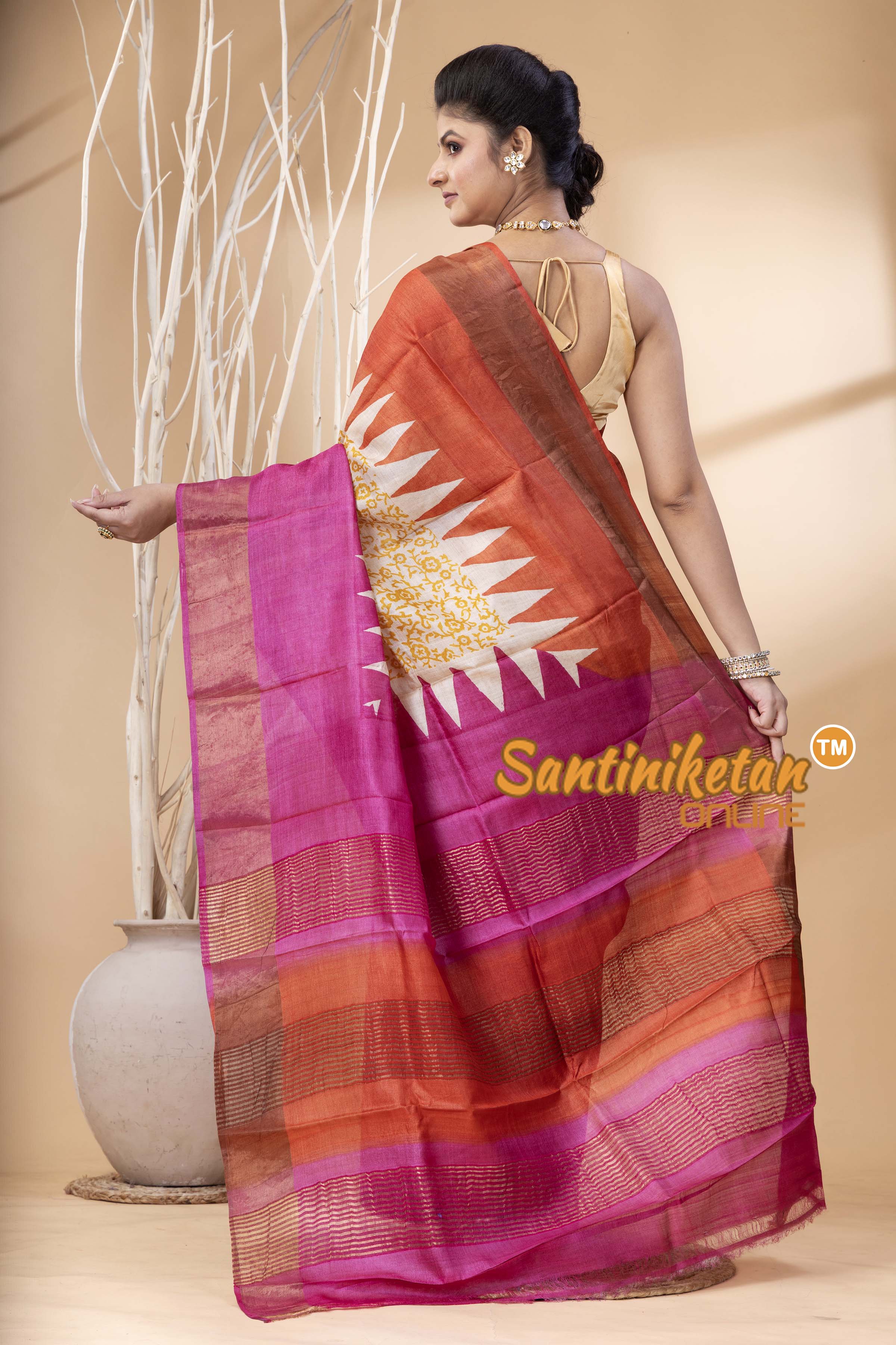 Pure Zari Tussar Hand Block Painted Saree SN202524507