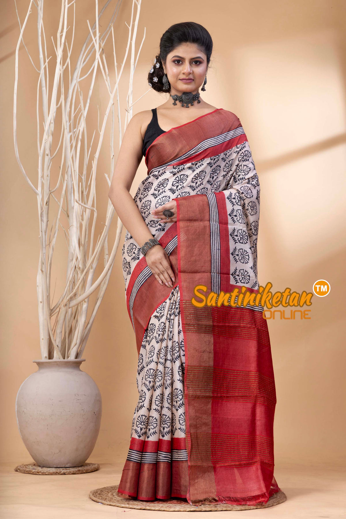 Pure Zari Tussar Hand Block Painted Saree SN202524513