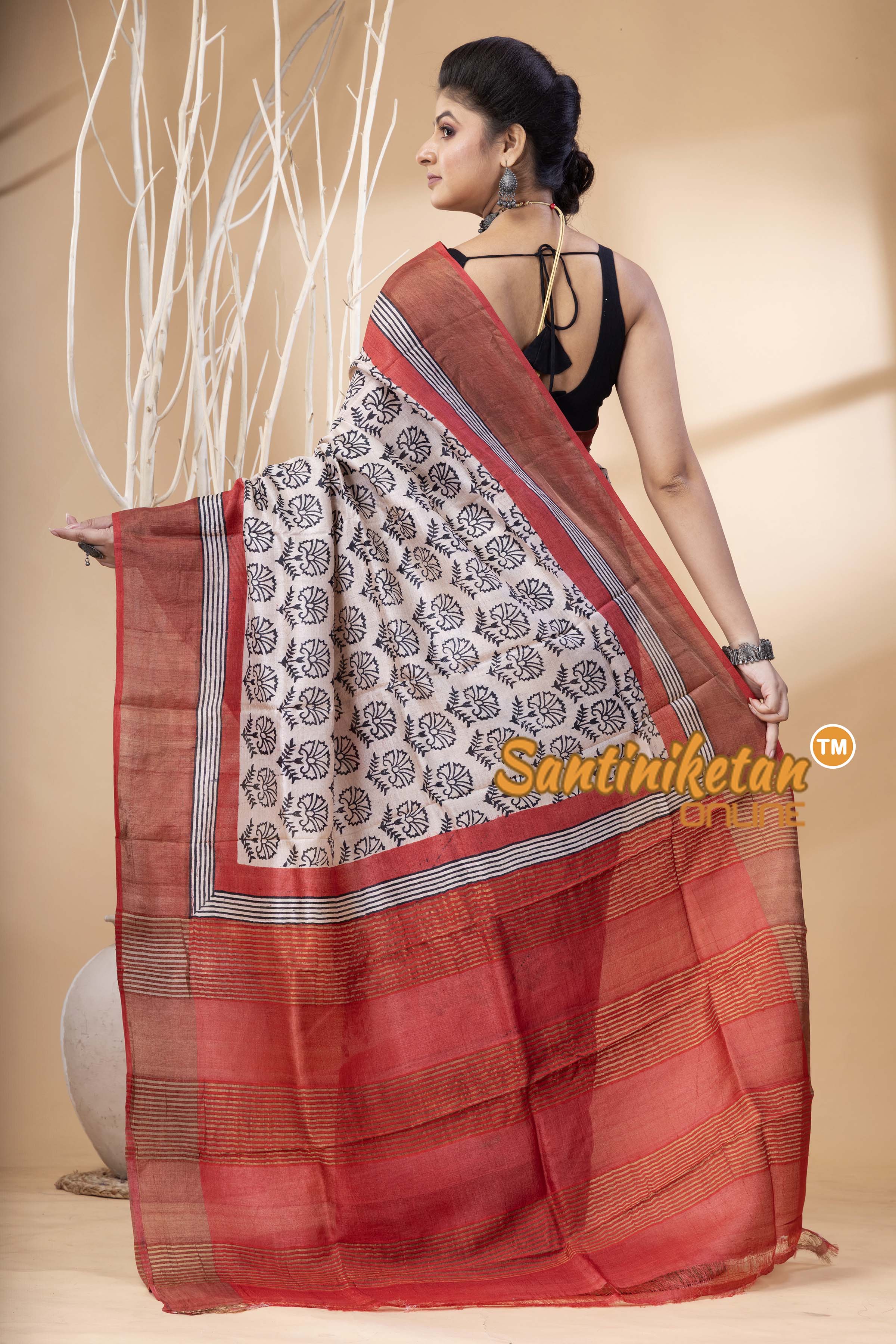 Pure Zari Tussar Hand Block Painted Saree SN202524513