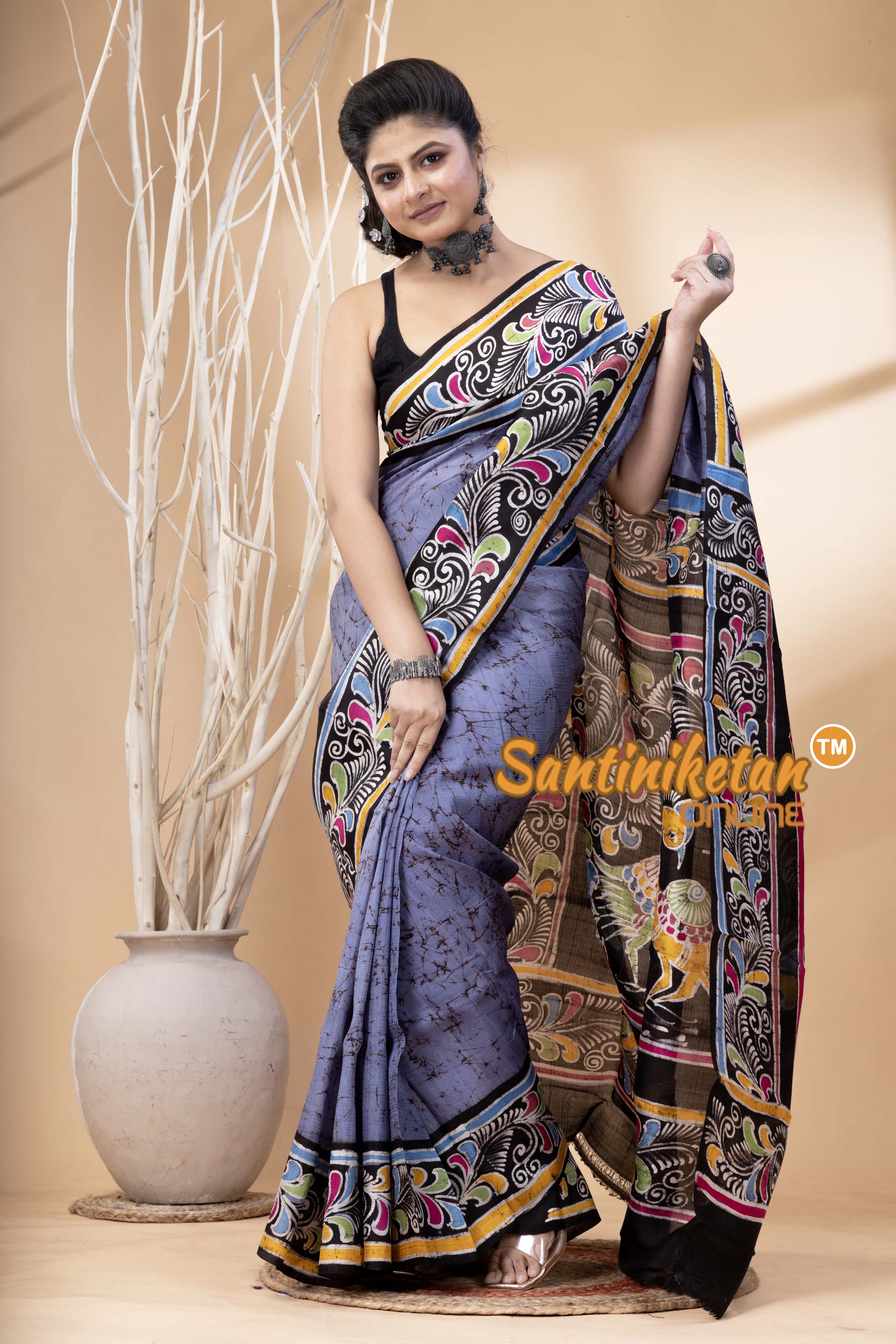Hand Batik On Murshidabad Silk Saree SN202524525