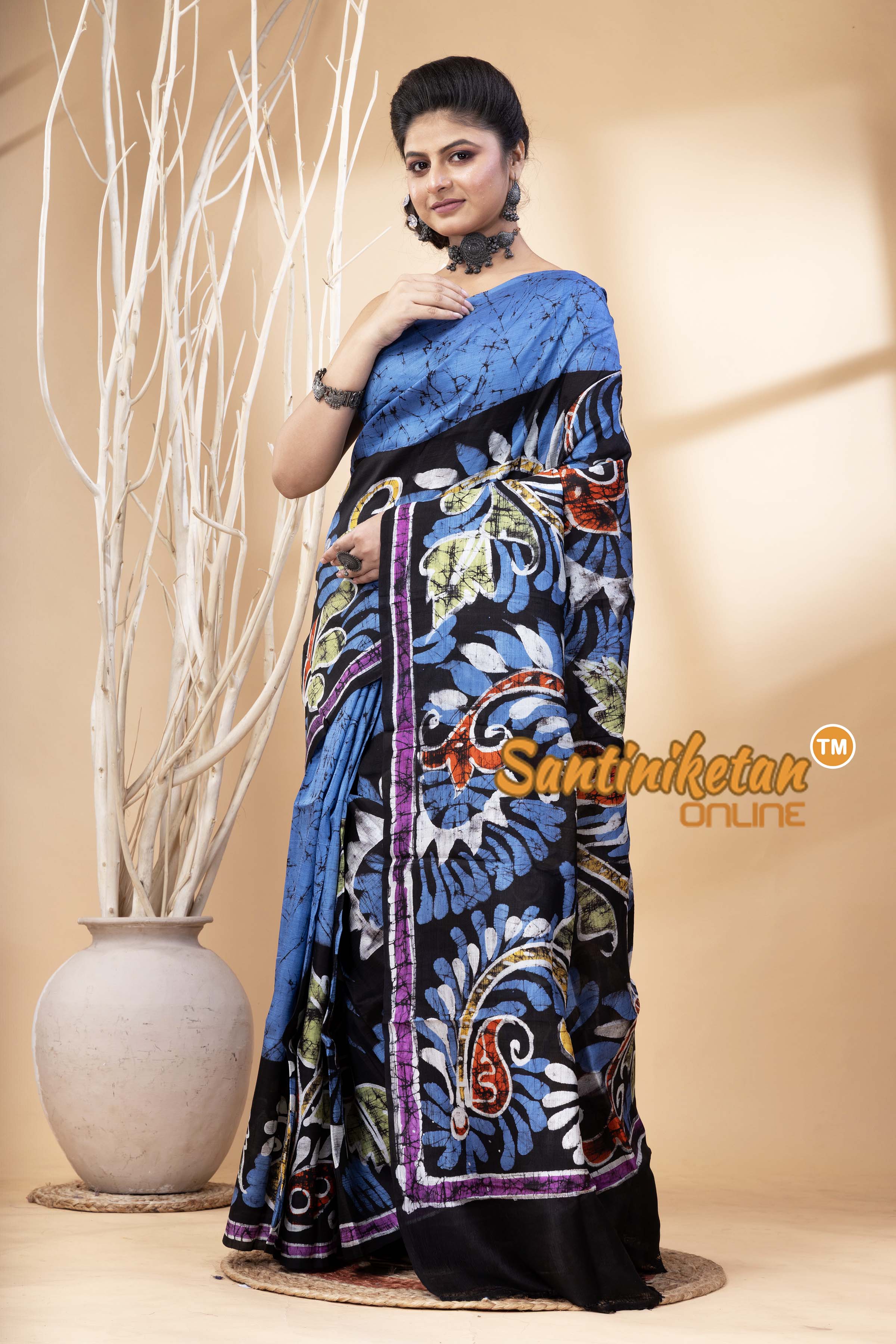 Hand Batik On Murshidabad Silk Saree SN202524537