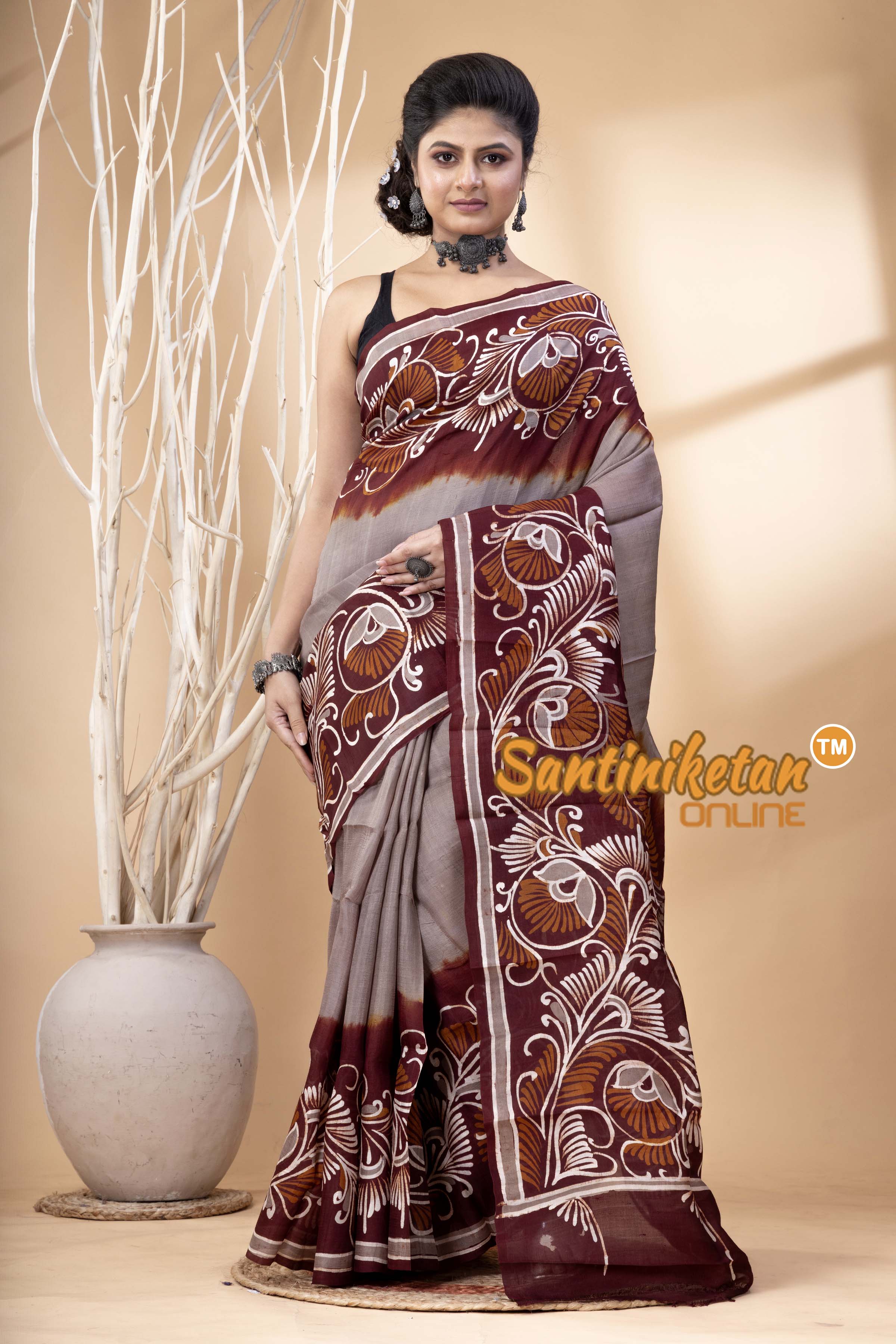 Hand Batik On Murshidabad Silk Saree SN202524543