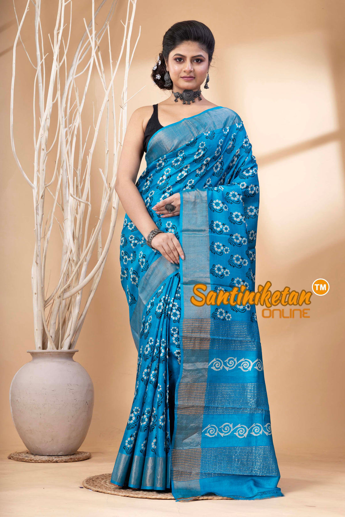 Pure Zari Tussar Hand Block Painted Saree SN202524555