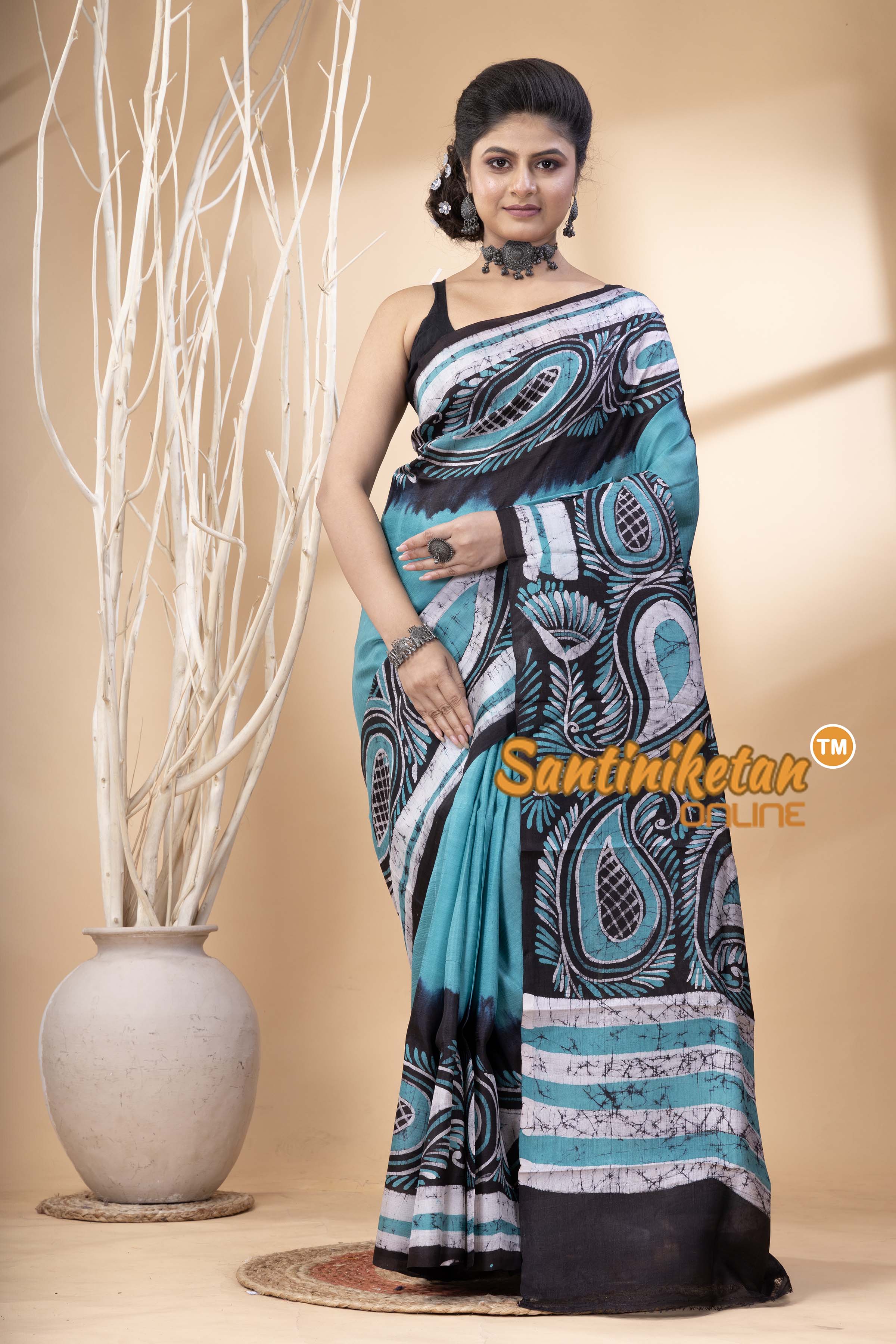 Hand Batik On Murshidabad Silk Saree SN202524574