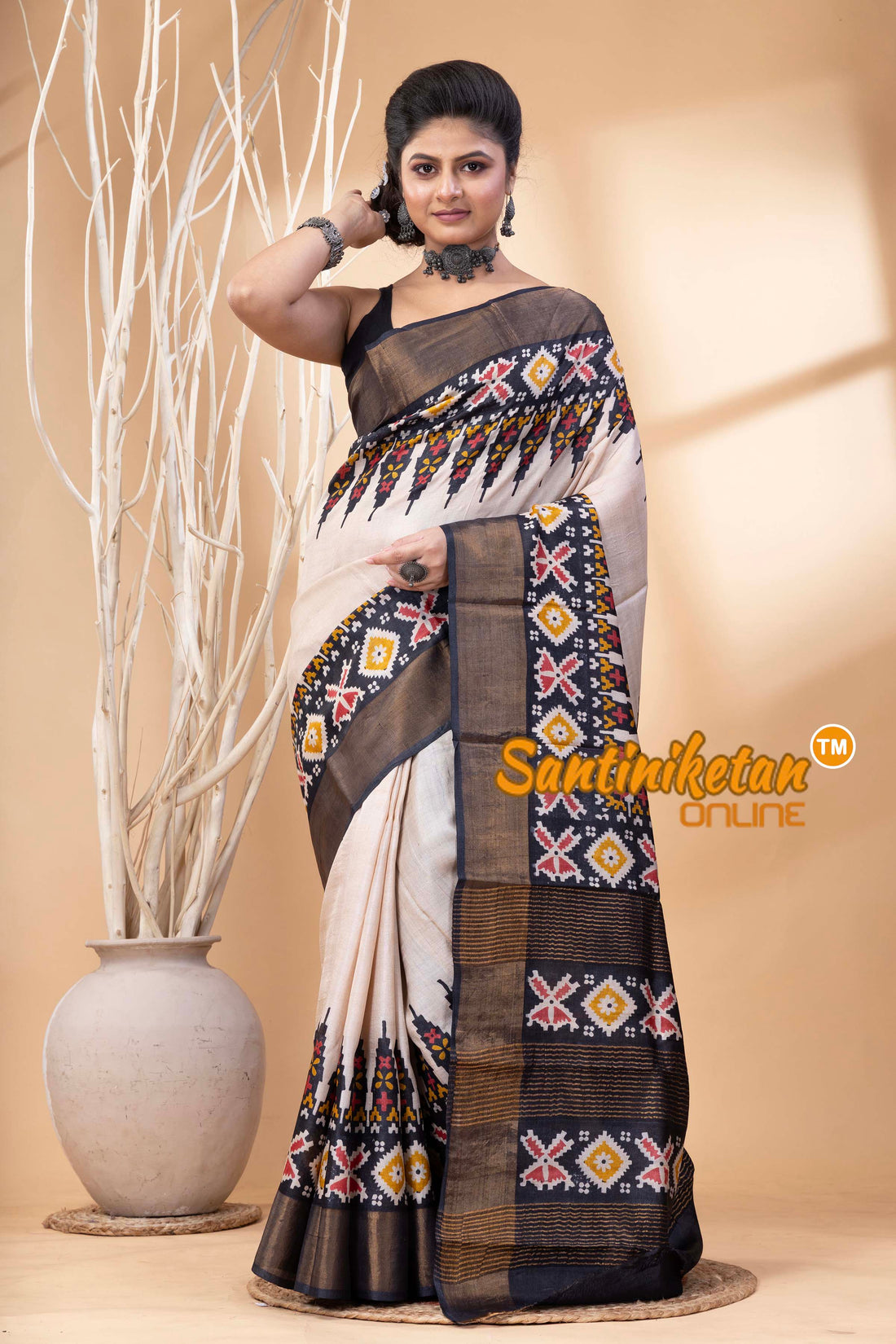 Pure Zari Tussar Hand Block Painted Saree SN202524586