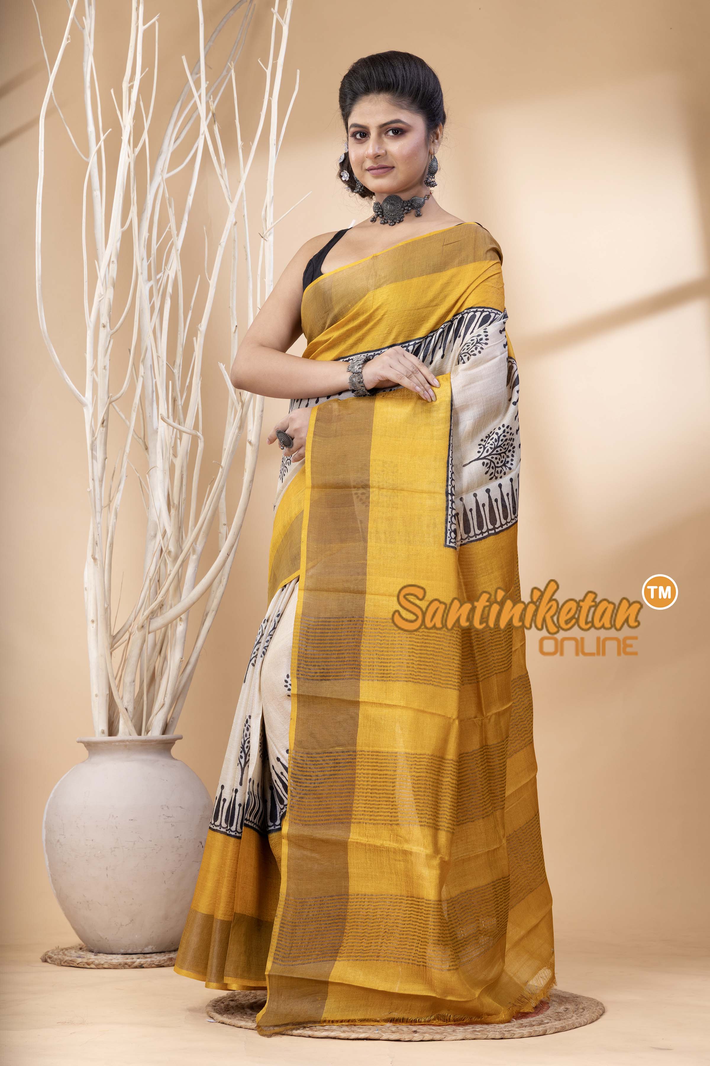 Pure Zari Tussar Hand Block Painted Saree SN202524627