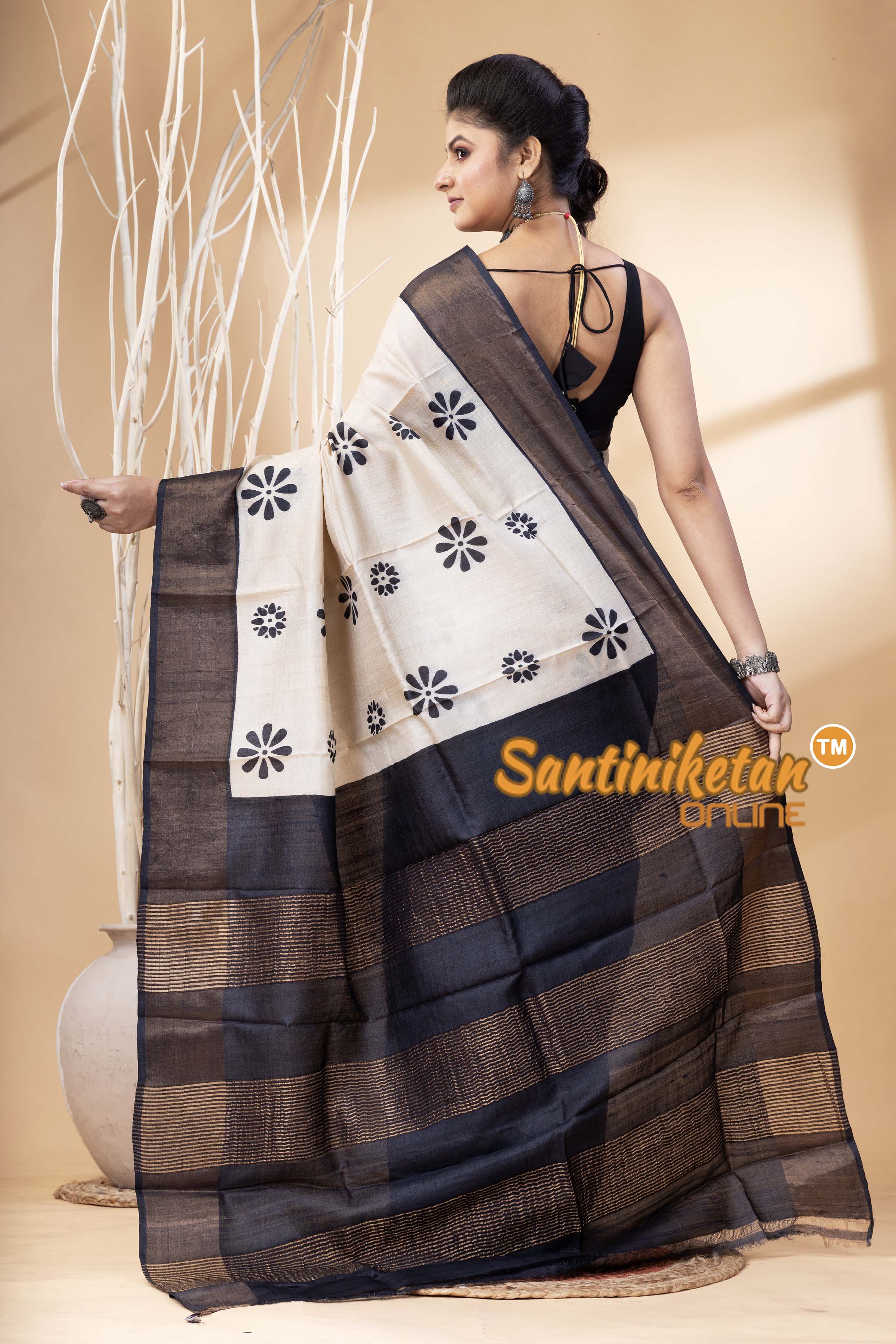 Pure Zari Tussar Hand Block Painted Saree SN202524633