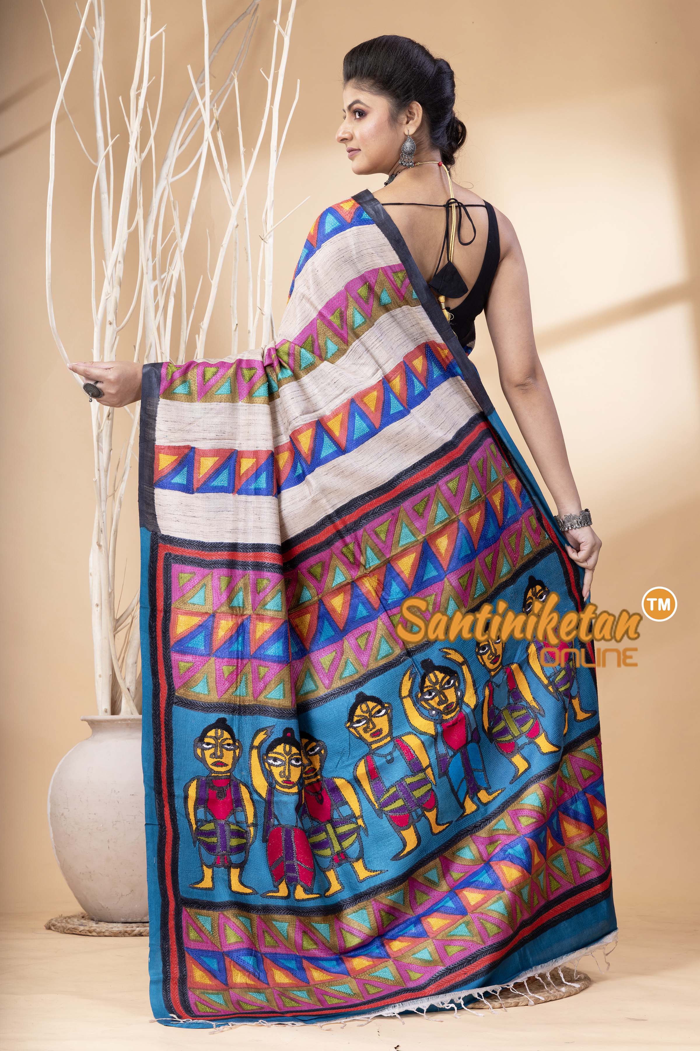 Pure Tussar Painting Kantha Stitch Saree SN202524680