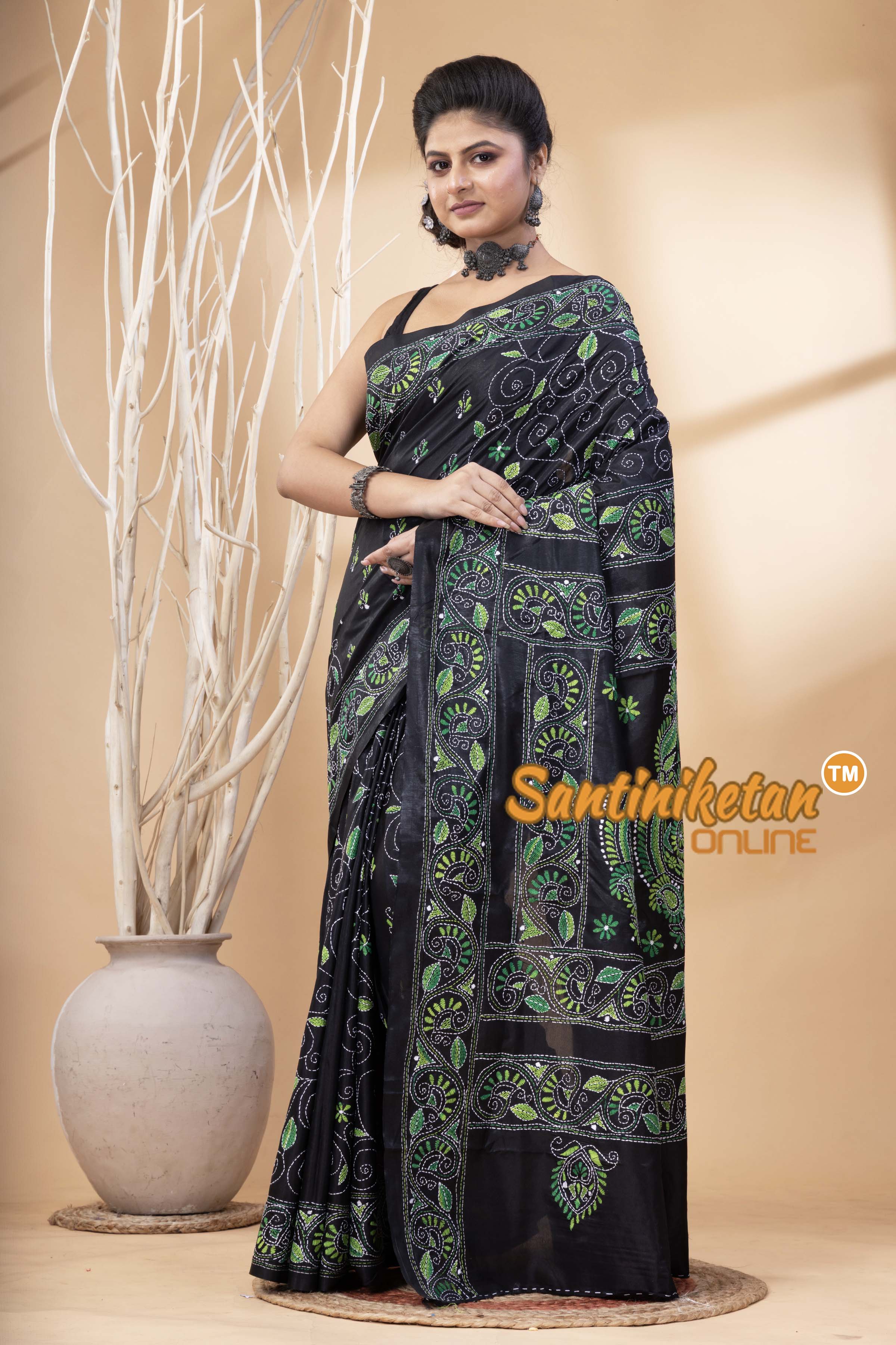 Bangalore Silk Kantha Stitch Saree SN202524728