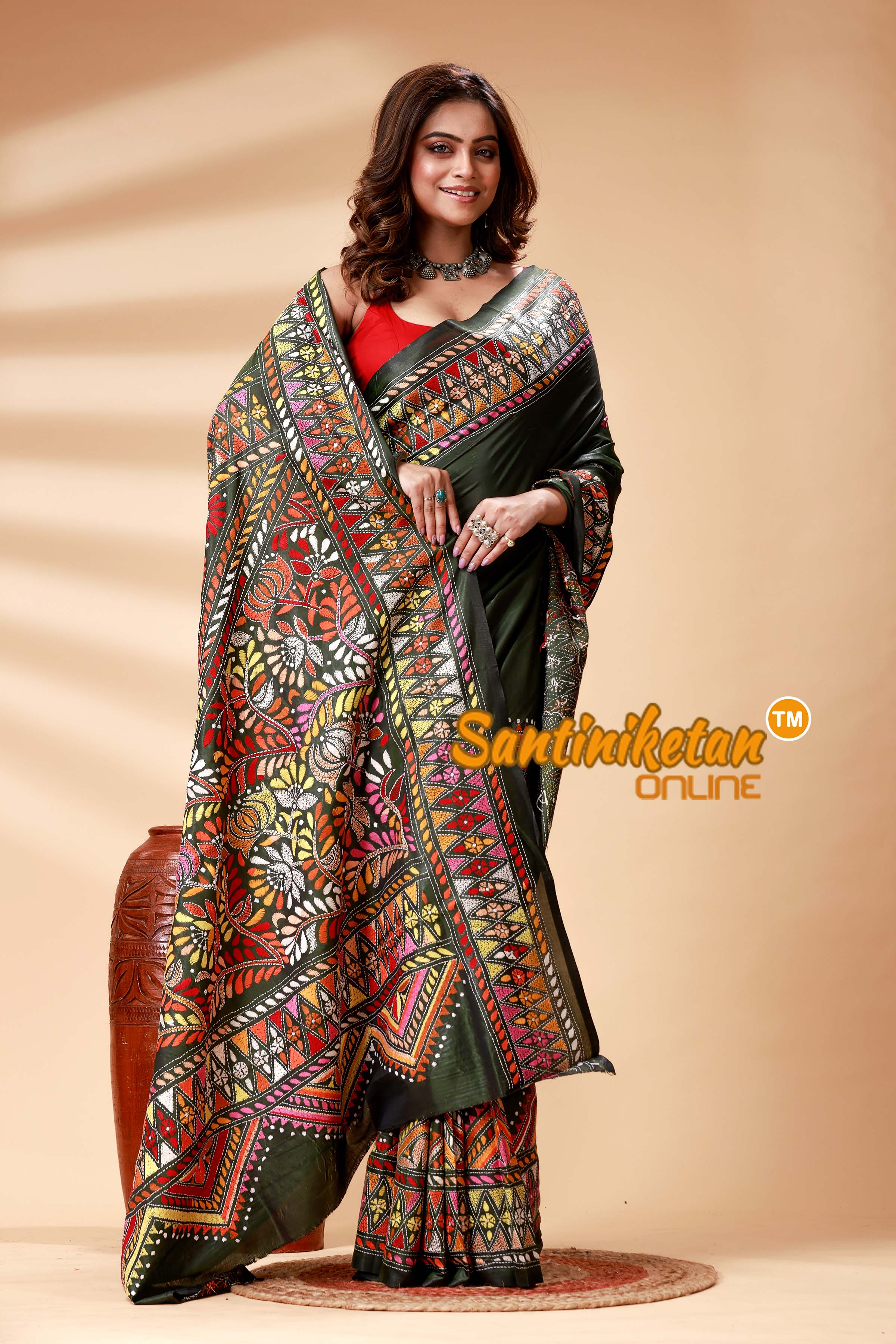 Bangalore Silk Kantha Stitch Saree SN2025247831