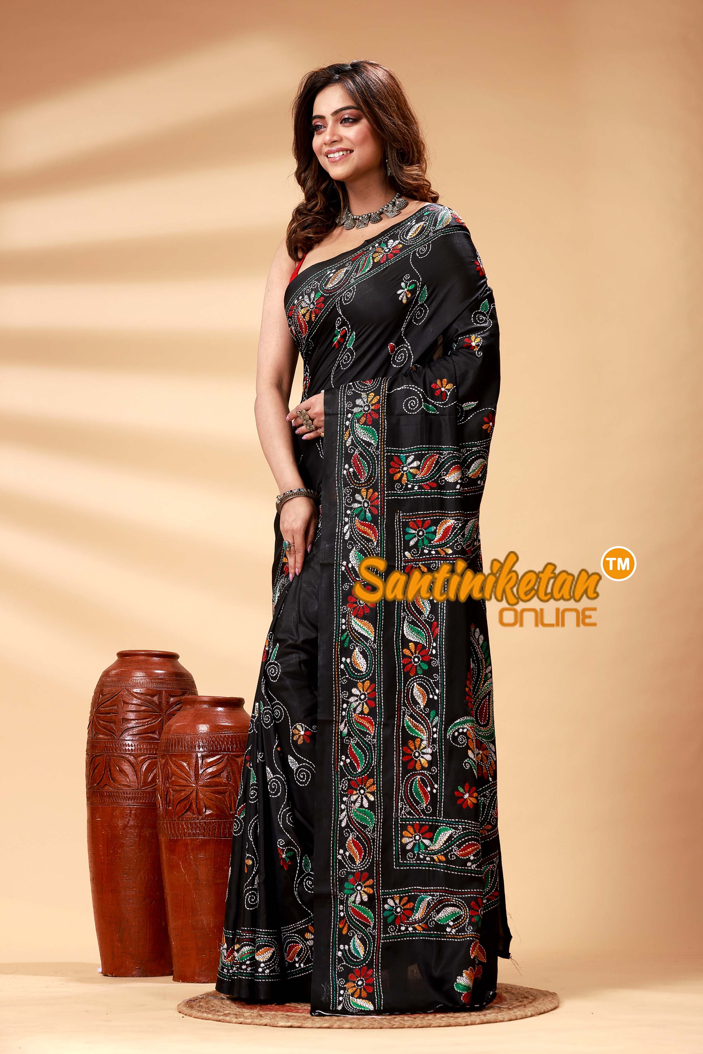 Bangalore Silk Kantha Stitch Saree SN202524843