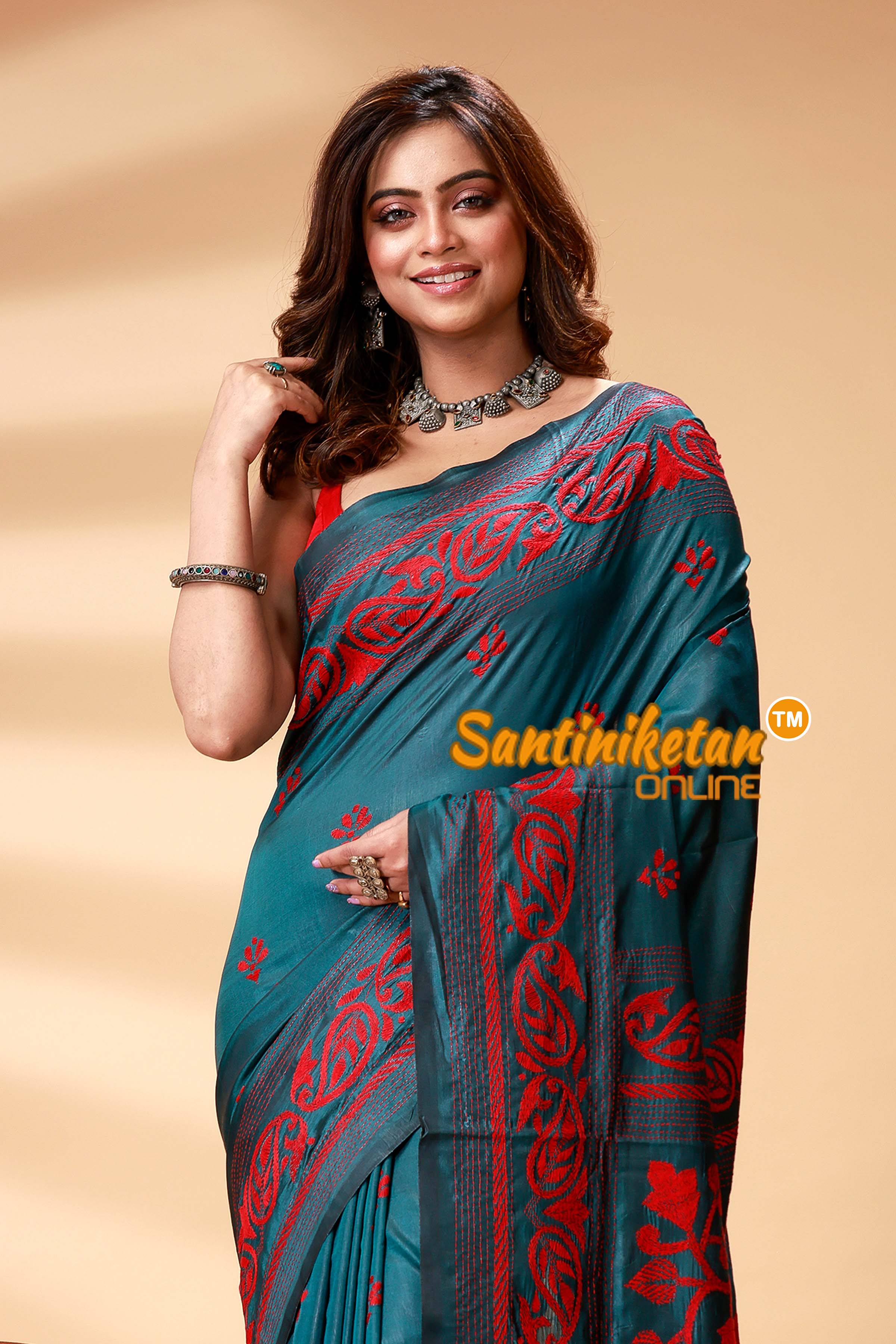 Bangalore Silk Kantha Stitch Saree SN202524855