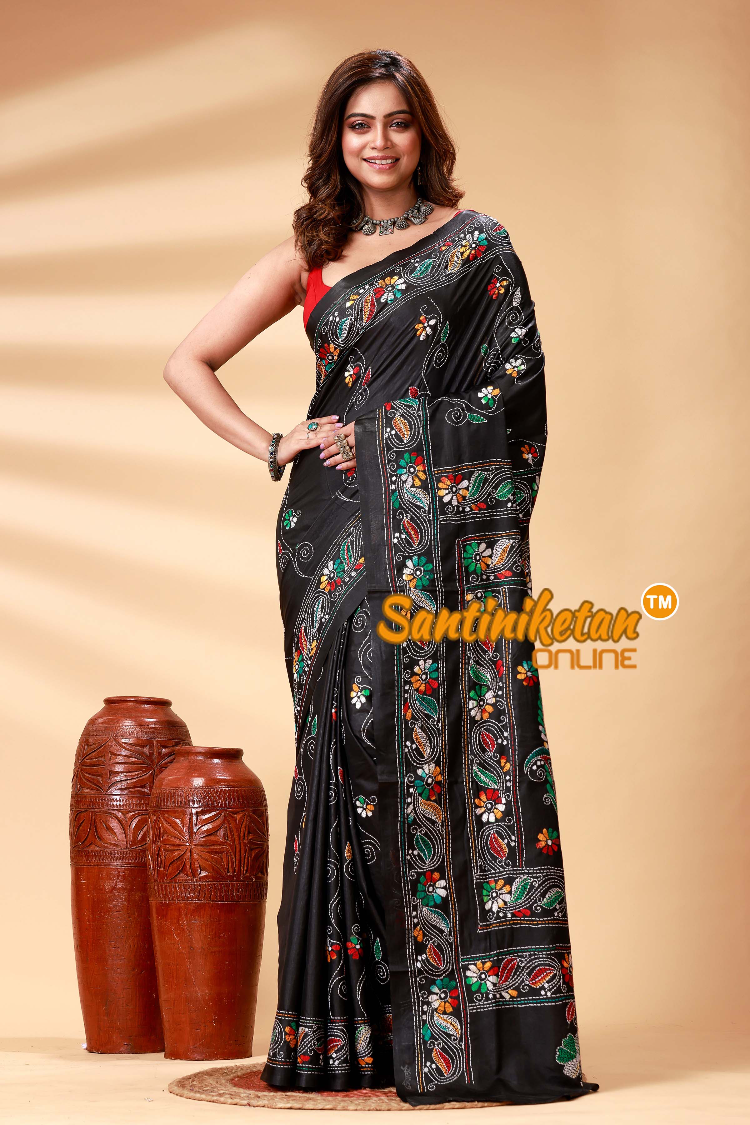 Bangalore Silk Kantha Stitch Saree SN202524873