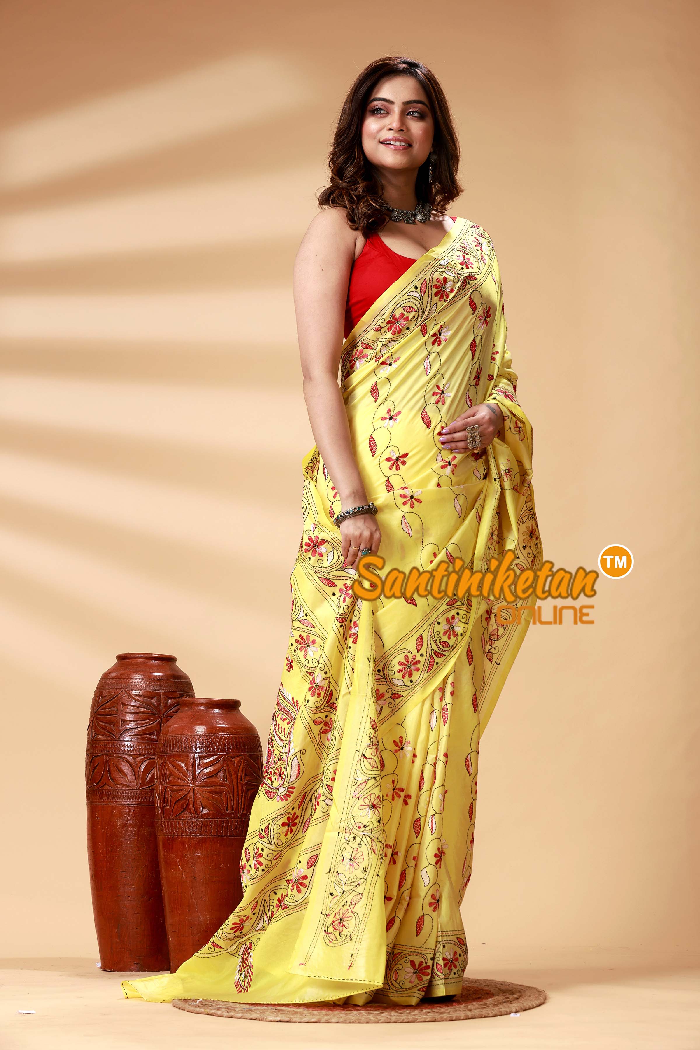 Bangalore Silk Kantha Stitch Saree SN202524919