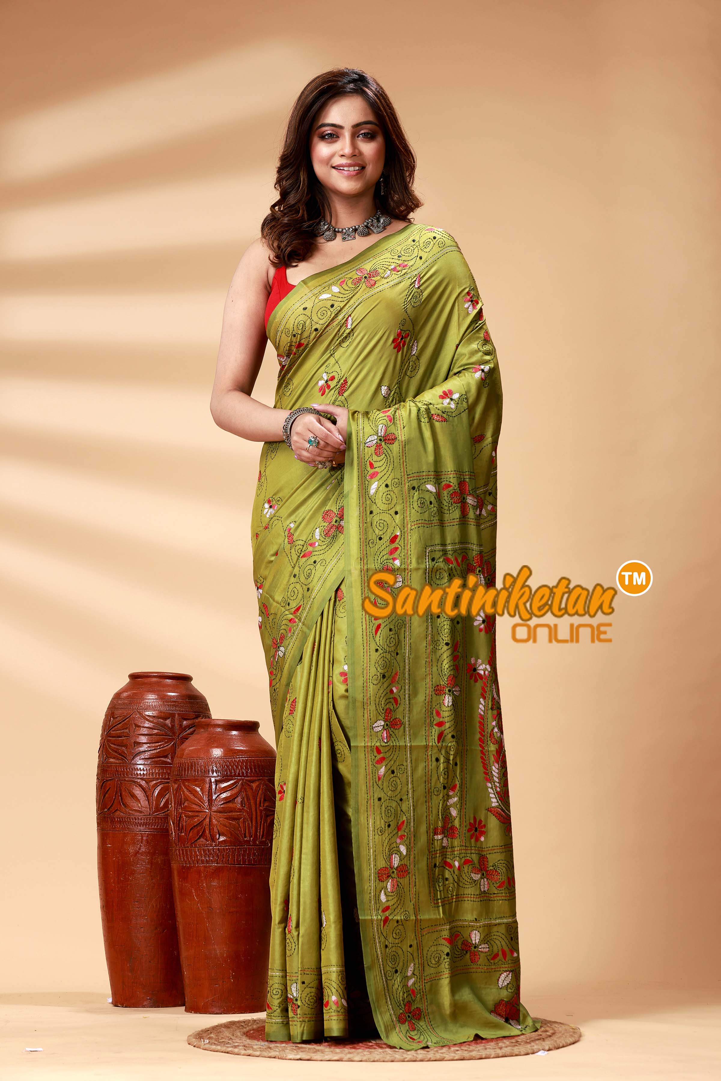 Bangalore Silk Kantha Stitch Saree SN202524925