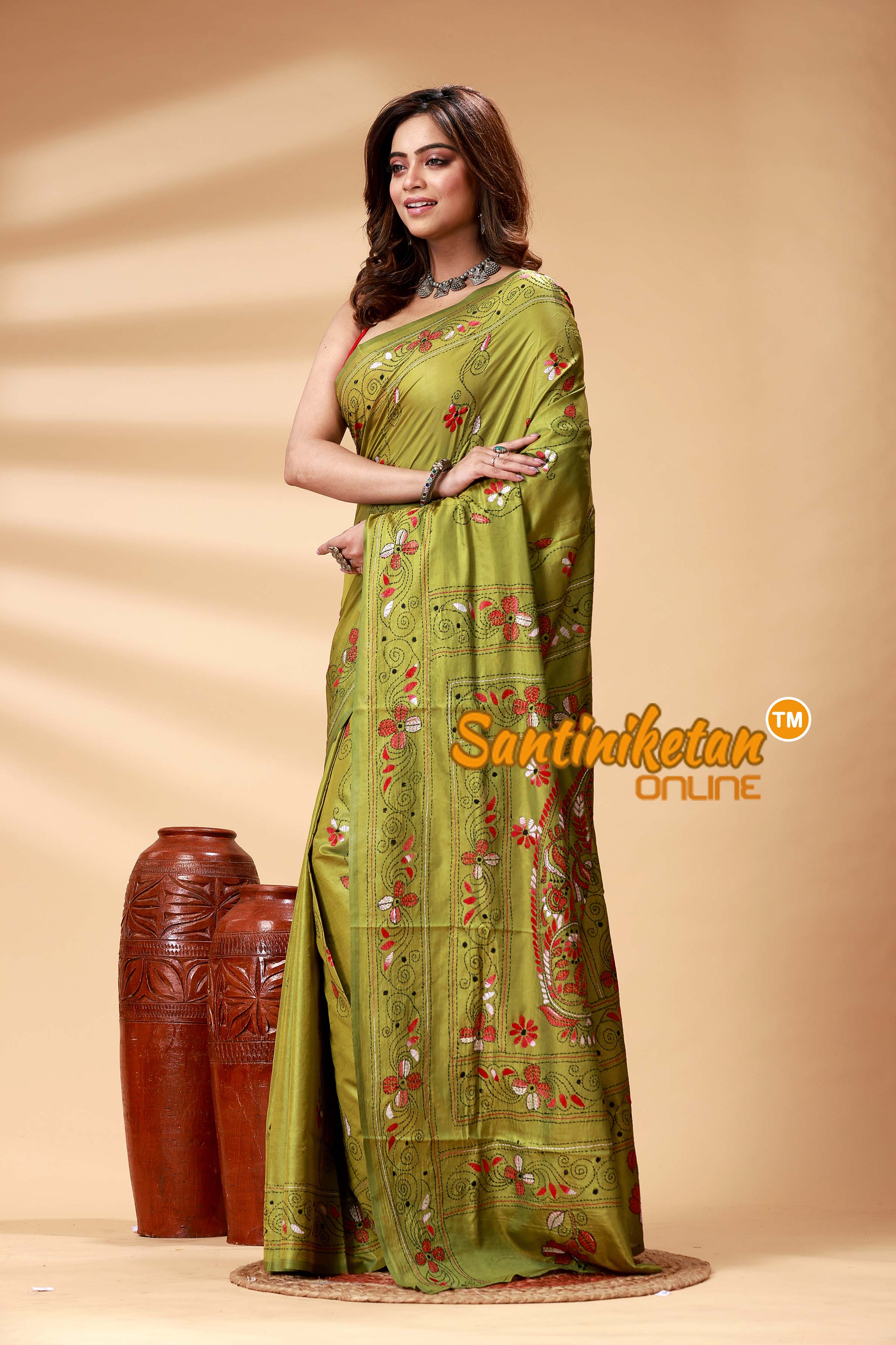 Bangalore Silk Kantha Stitch Saree SN202524925