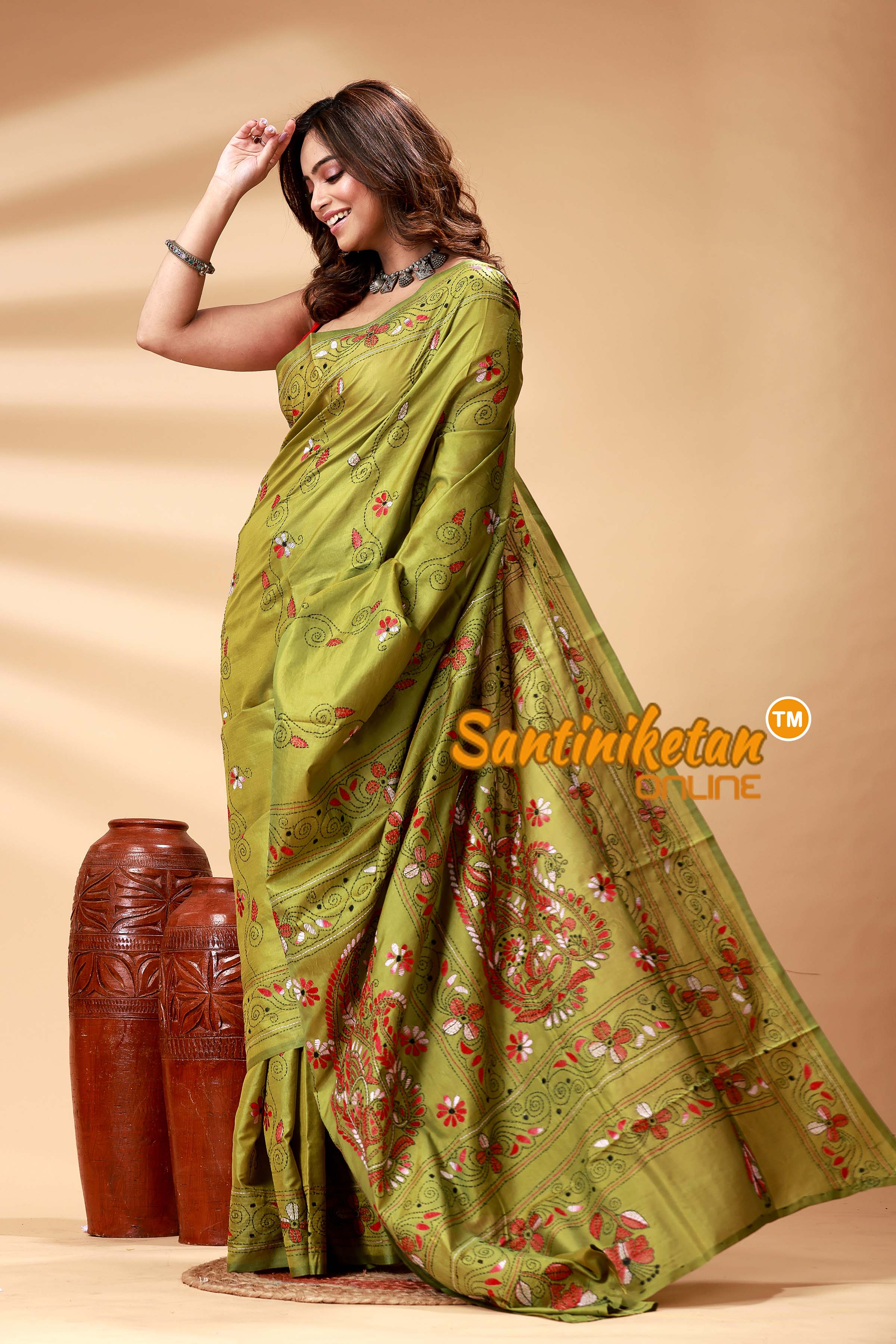 Bangalore Silk Kantha Stitch Saree SN202524925