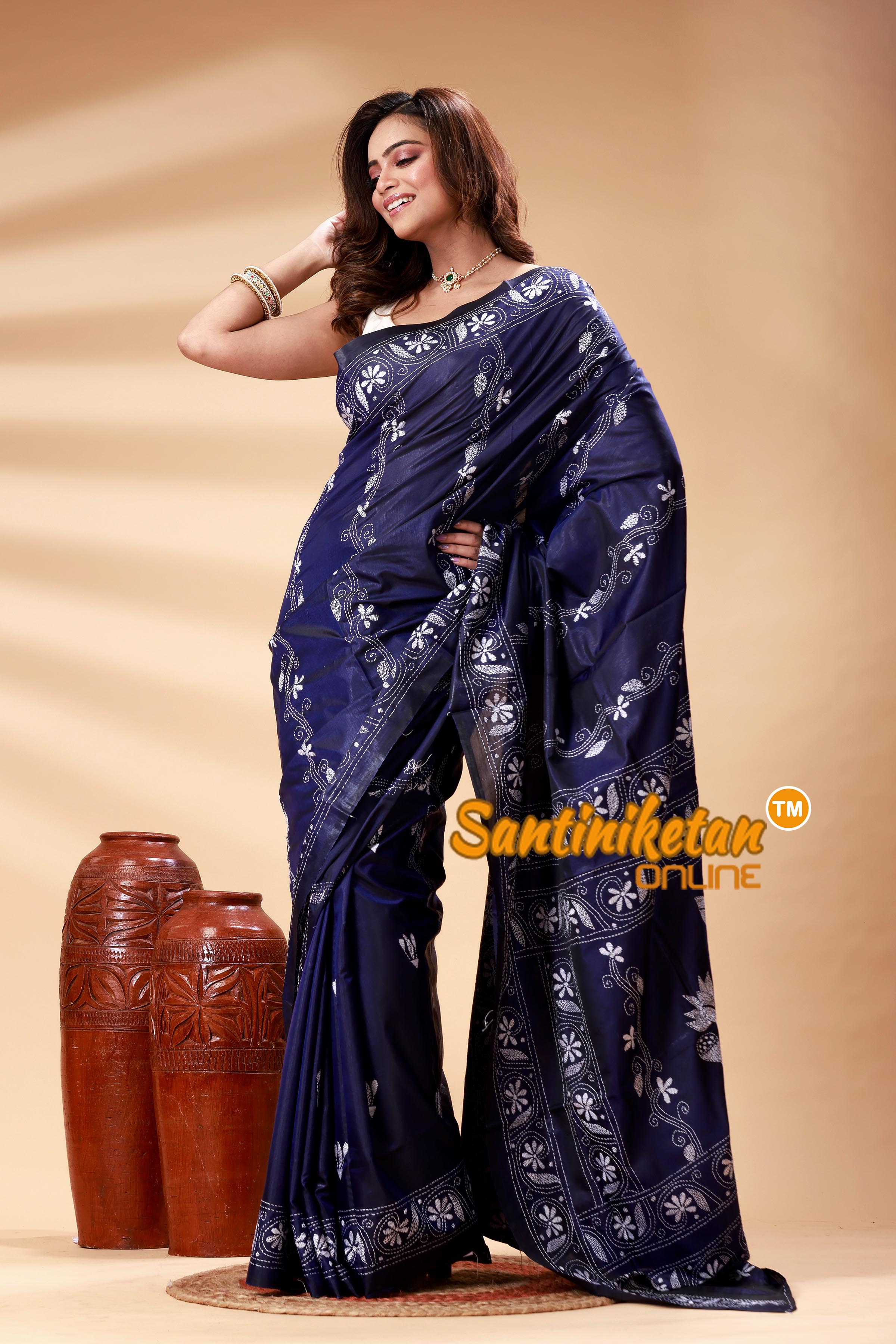 Bangalore Silk Kantha Stitch Saree SN202525182