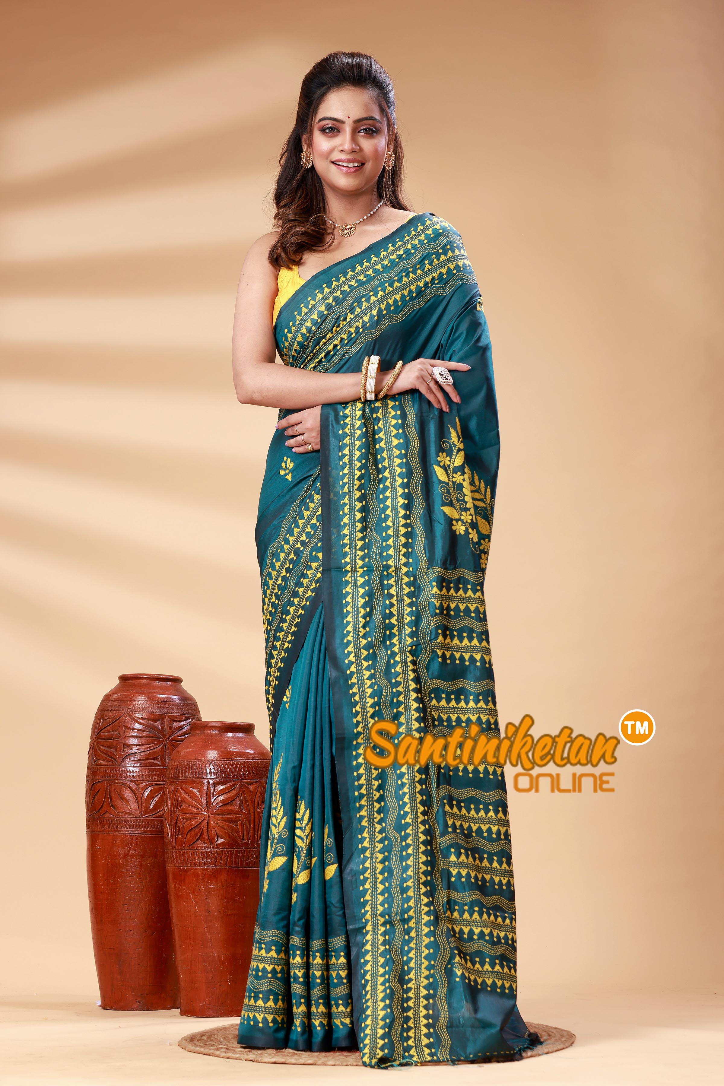 Bangalore Silk Kantha Stitch Saree SN202525237