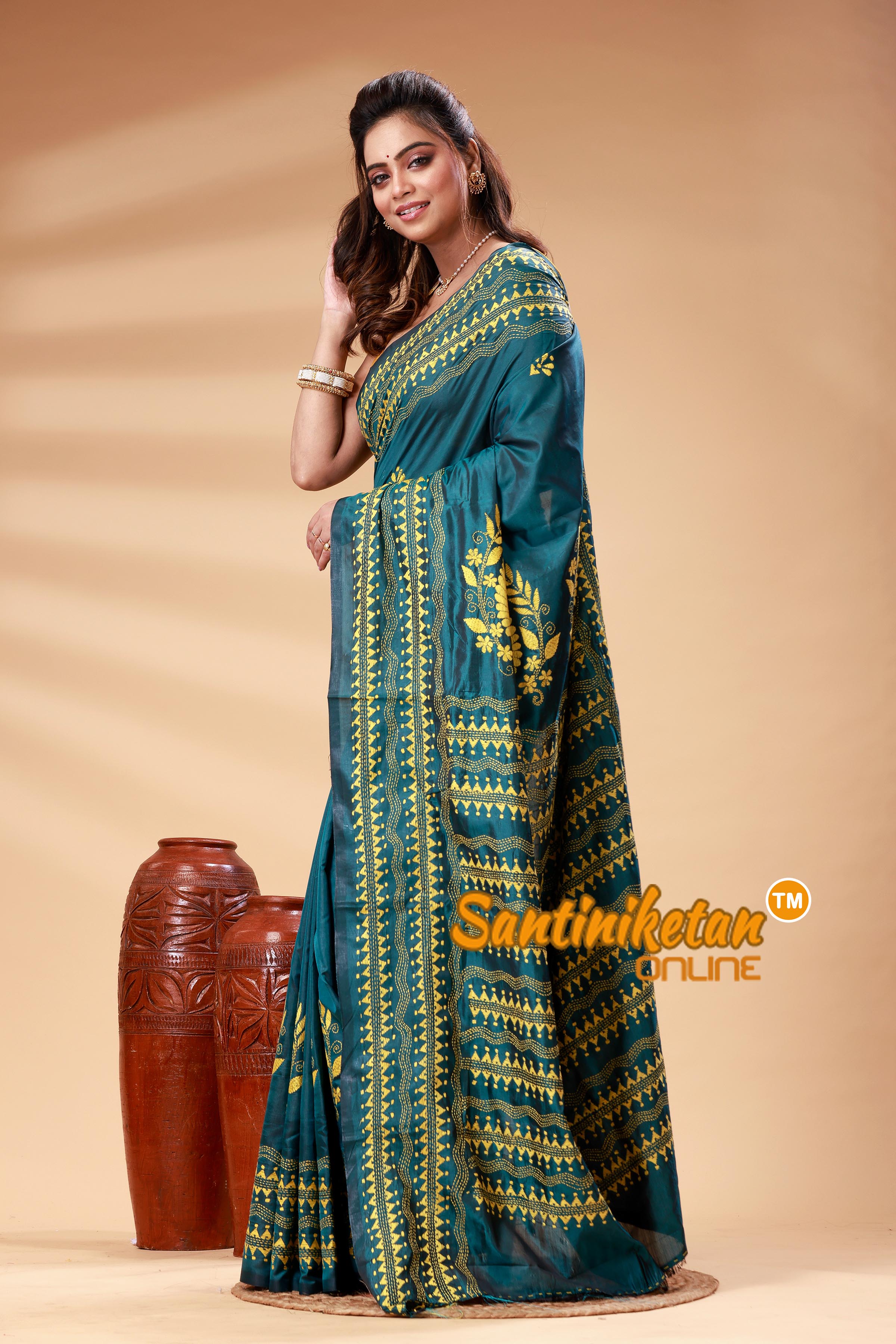 Bangalore Silk Kantha Stitch Saree SN202525237