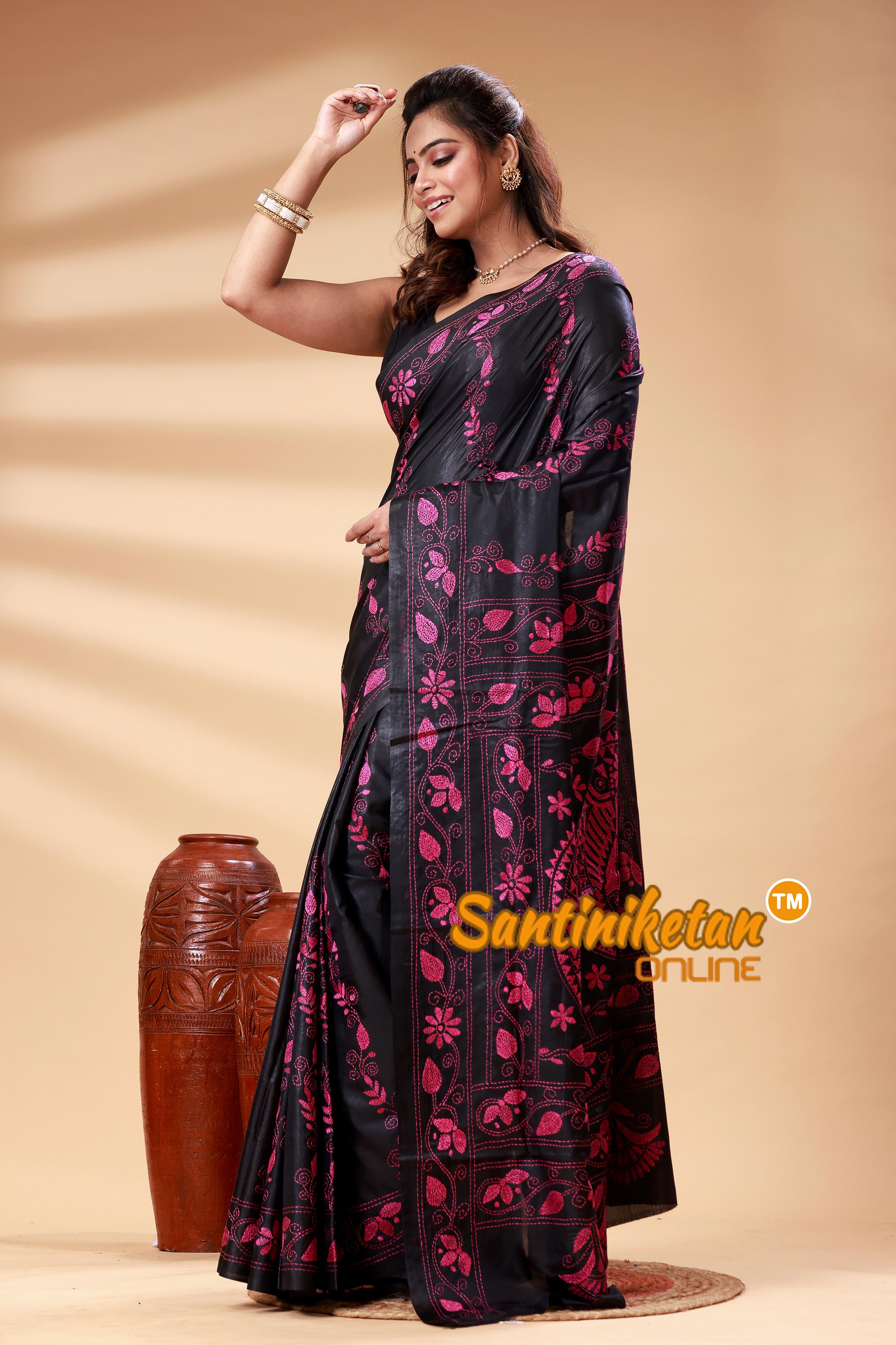 Bangalore Silk Kantha Stitch Saree SN202525328